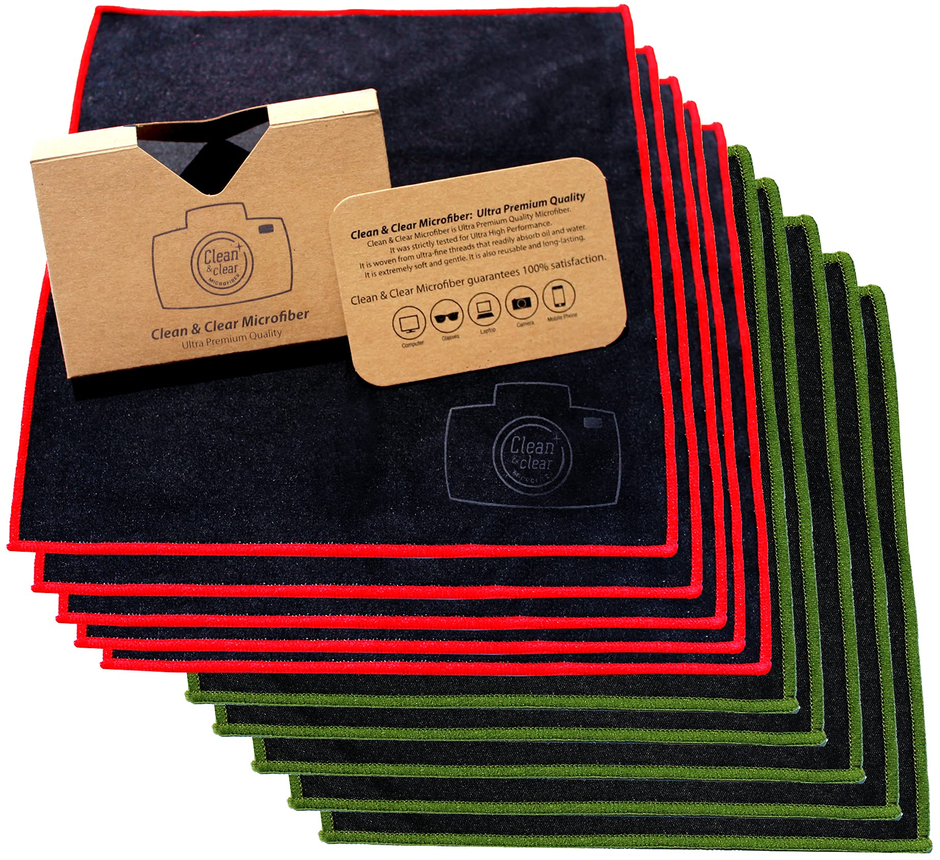 Clean & Clear Microfiber Cleaning Cloth, Extra Large [10 Pack] Ultra Premium Microfiber Cleaning Cloth - Microfiber Cloth for Camera Lens, Glasses,