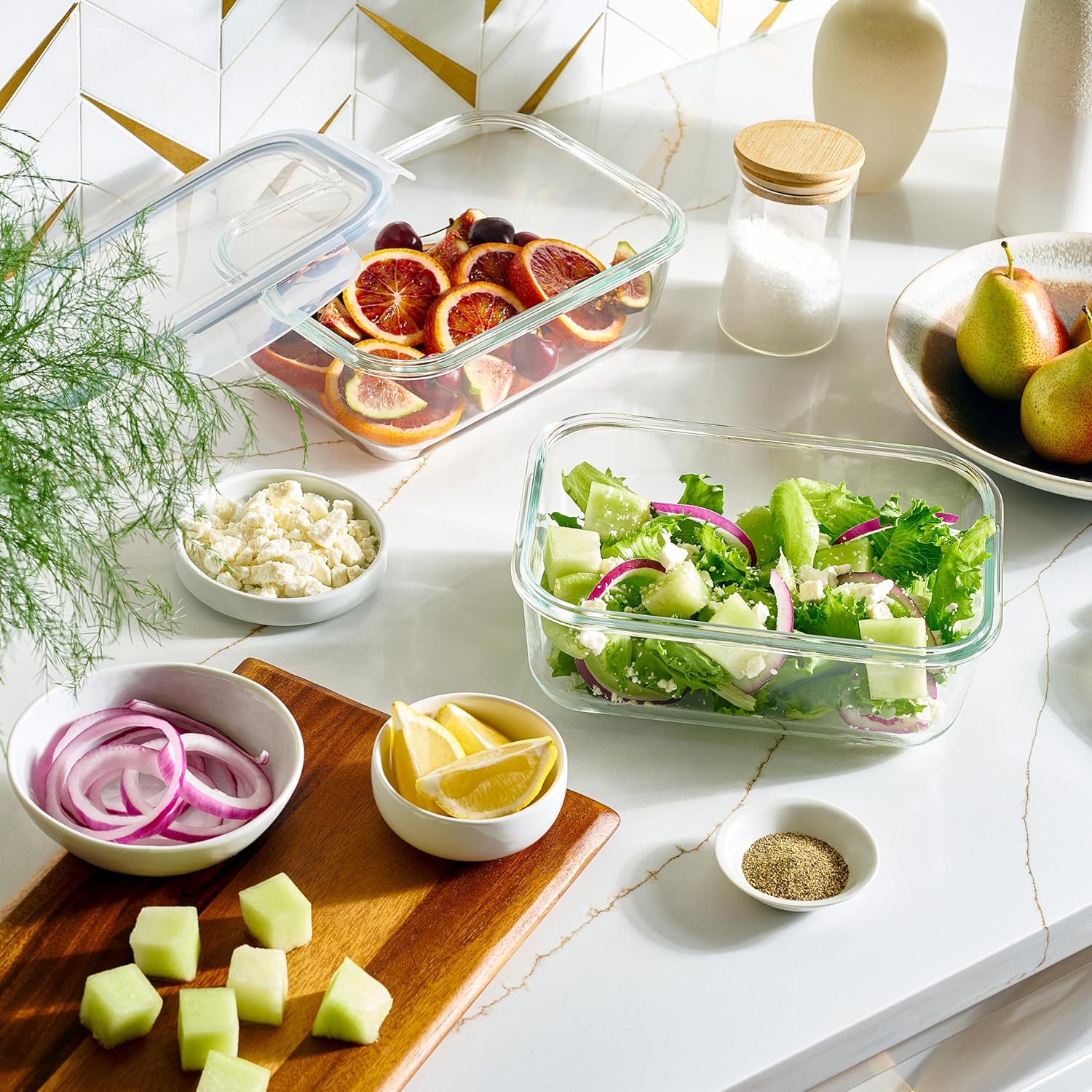 4pc Set - 8 Cup/64oz Large Glass Food Storage Containers with Lids Airtight Meal Prep Container with Lid Lock - Freezer Microwave & Oven Safe Clear Lunch Bowl Stackable Baking Pantry Organizer (2Pack) - Image 8