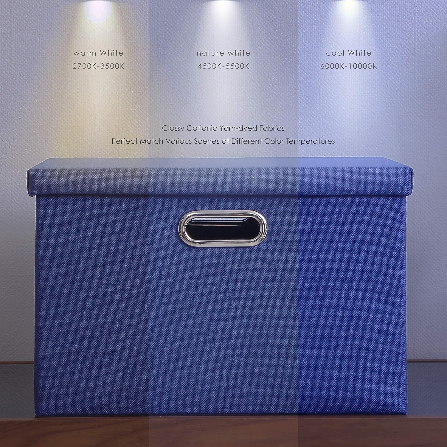 AlphaHome Storage Bin with Lid, Collapsible Linen Fabric Storage Baskets With Galvanized Metal Handle, Set of 2 (Navy Blue, XLarge -17.3 x 12.2 x 11.4)