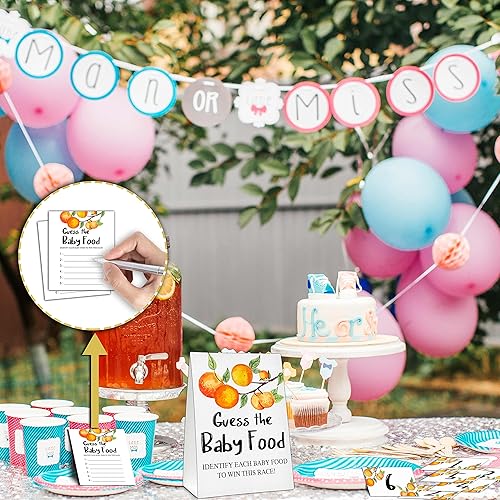 Vista 19 de Guess the Baby Food Party Games, Baby Shower Game Set, 1 Standing Sign + 25 Answer Cards + 6 Number Cards, Brown Bear Gender Reveal Party