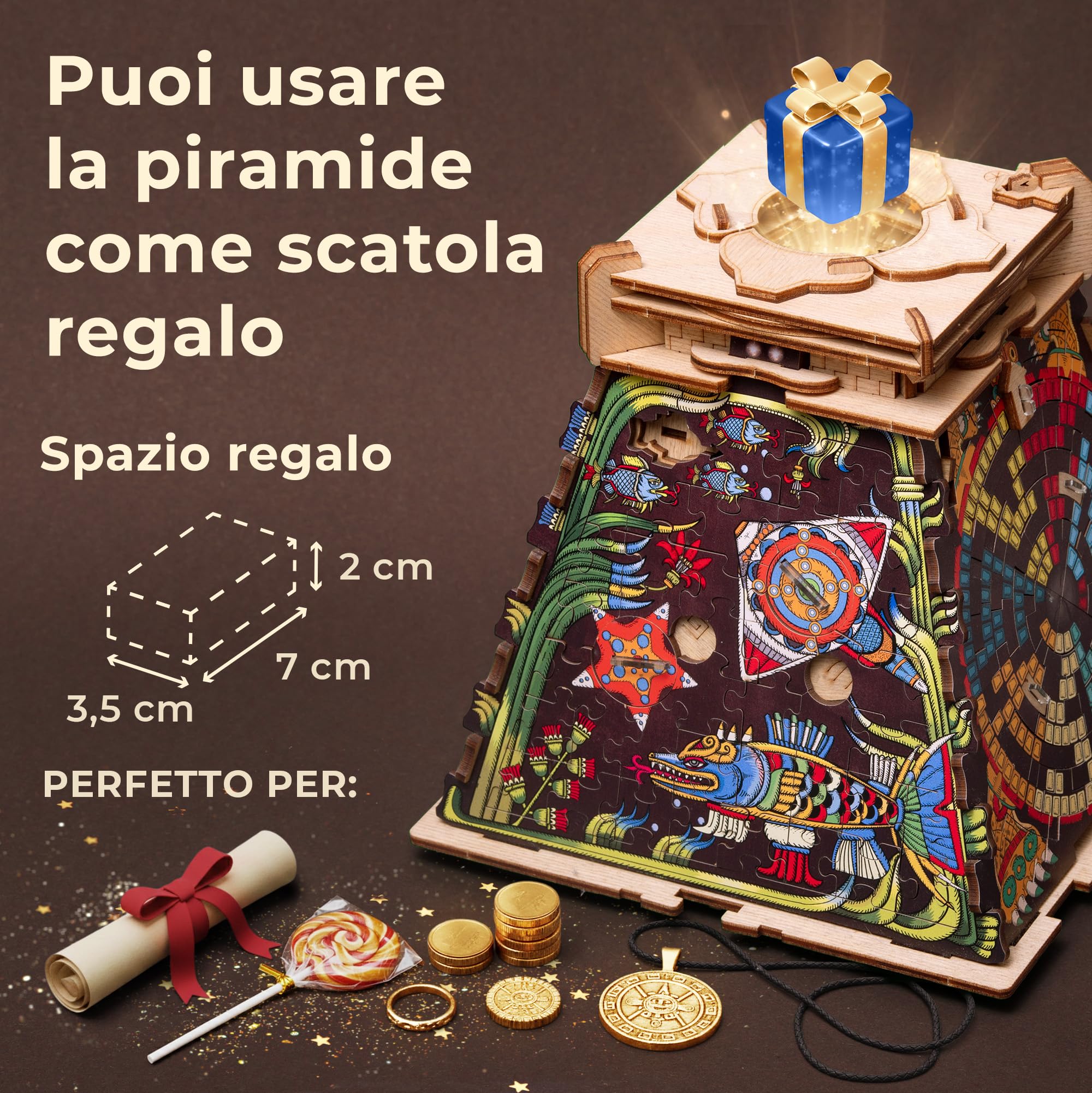 iDventure Cluepuzzle Piramide del Sole, Puzzle 3D, Escape Room per Adulti | Piramide Azteca, Scatola Rompicapo, Rompicapo per Adulti e Famiglie, Escape Room in Legno, 4 Puzzle, Scatola Segreta