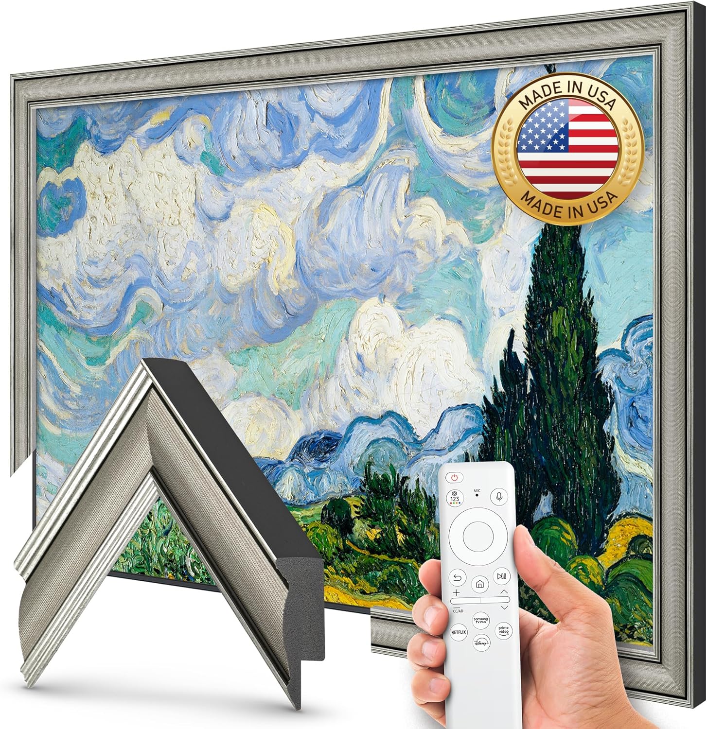 Industrial Nickel 32" Slim Deco TV Frame - Compatible ONLY with Samsung The Frame TVs (Fits 2021-2026, LS03A, LS03B, LS03C, LS03D, LS03FA)