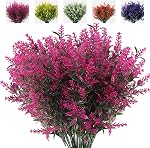 RECUTMS 8 Ensembles Fleurs artificielles Faux plantes de plein air Faux UV Lavande résistant fleur de shraps en plastique intérieur extérieur suspendu décorations (Fuchsia) 13.8",UV Greenery résistant, étriers en plastique,Faux Ferns,Décor d'été de printemps,Ping à l'intérieur/à l'extérieur