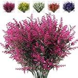 RECUTMS 8 Bundles Artificial Flowers Fake Outdoor Plants Faux Lavender Flower Plastic Shrubs Faux Flowers Fake Ferns Winter Artificial Fowers for Outdoors Indoor Outside Hanging Decorations (Fuchsia)