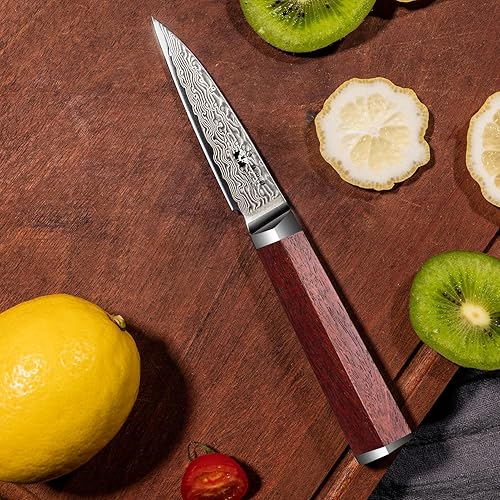 Vista 24 de Santoku - Cuchillo de cocina profesional VG-10 de 7 pulgadas con núcleo de corte de 67 capas, cuchillo de chef con mango hexagonal de madera natural