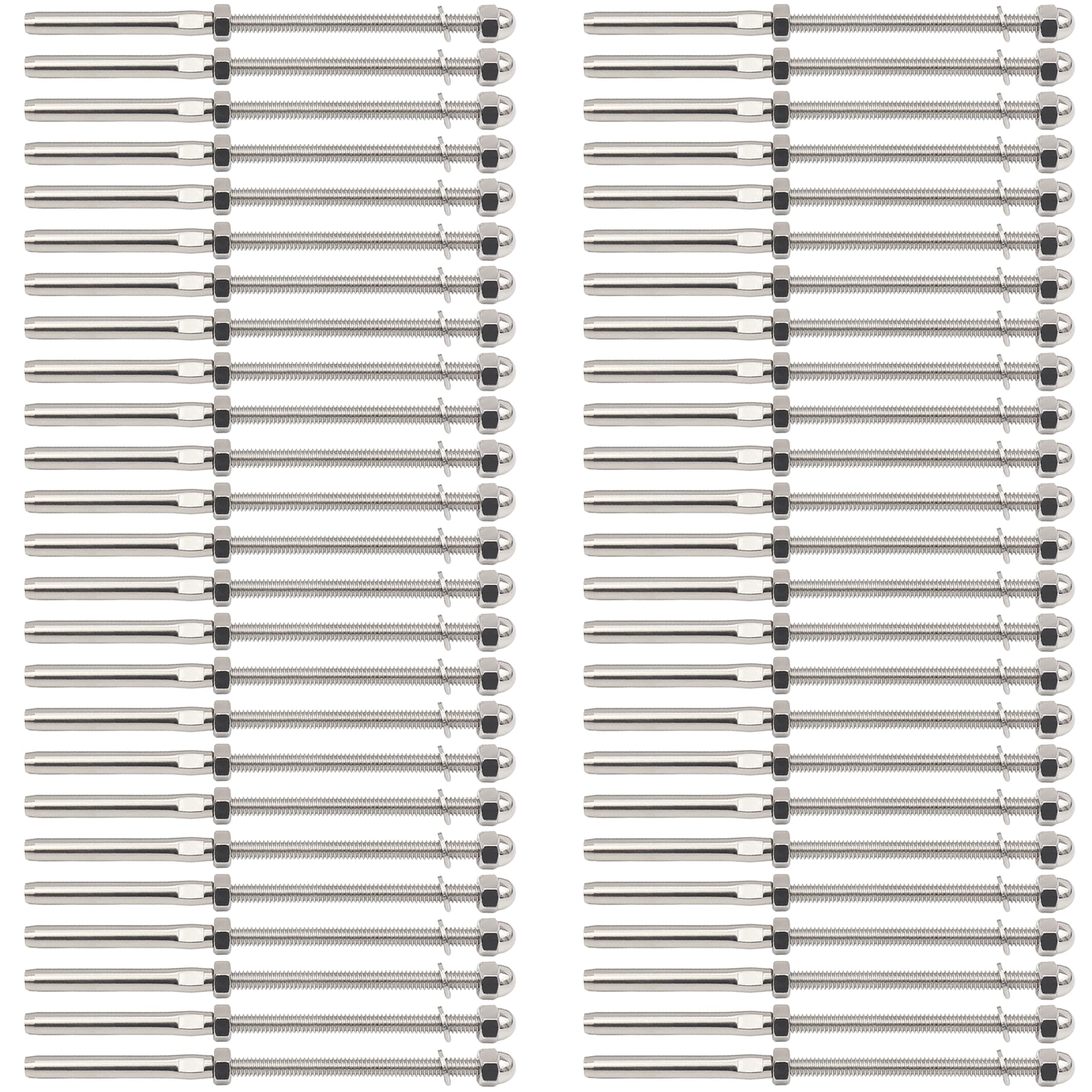 Challcrea 50 Pcs 3/16 Cable Railing Hardware System Kit, Swage Threaded Stud Tensioner Length 6" for 4x4 2x2 Wood Metal Post for Stair Deck Railing,