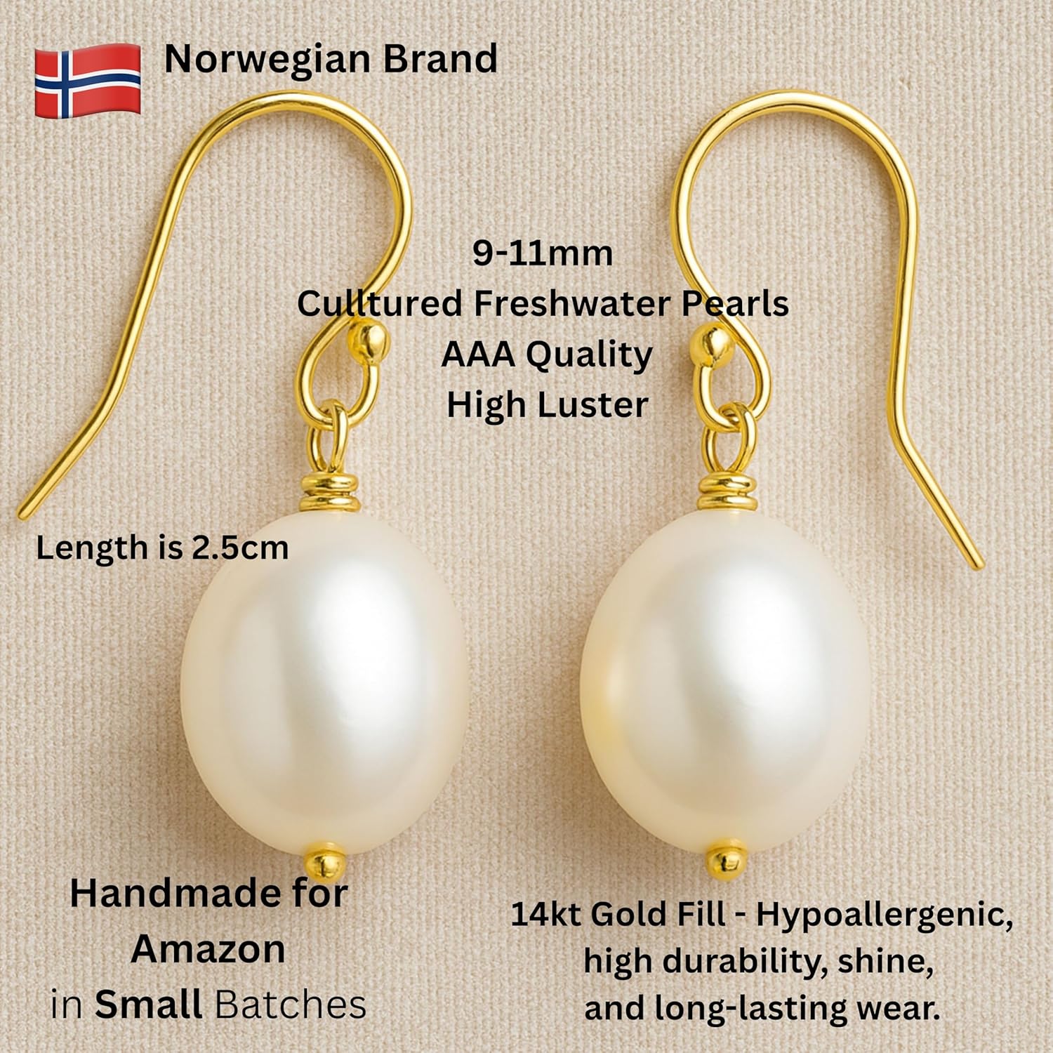 9-11mm Cultured Freshwater Pearl Gold Filled Drop Dangle Earrings - Handmade Gemstone Jewelry Gift Ideas for Women - Wedding and Bridal Jewellery - Classic Earrings - Birthday Present