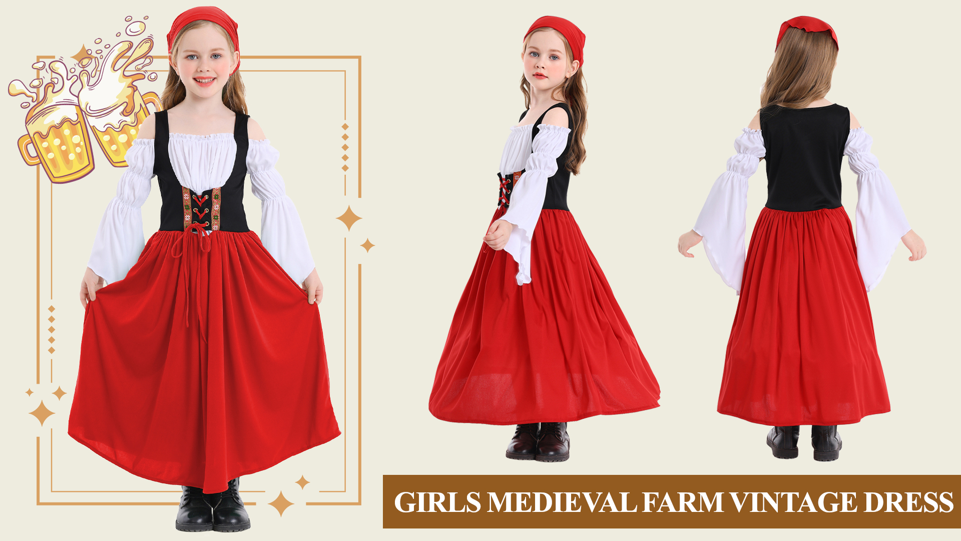Vestido medieval princesa infantil para niñas 10-12 años miniatura 6