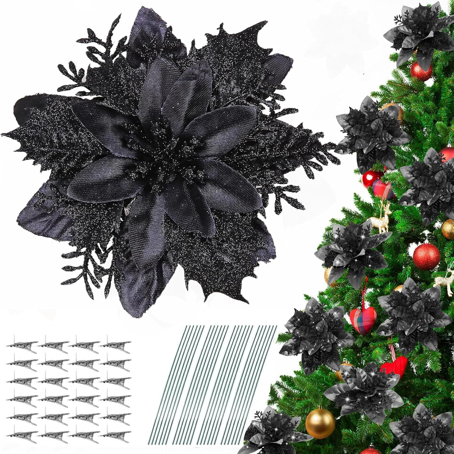 Christmas Tree Decorations,10Pcs 14cm / 5.5in Gold Poinsettia