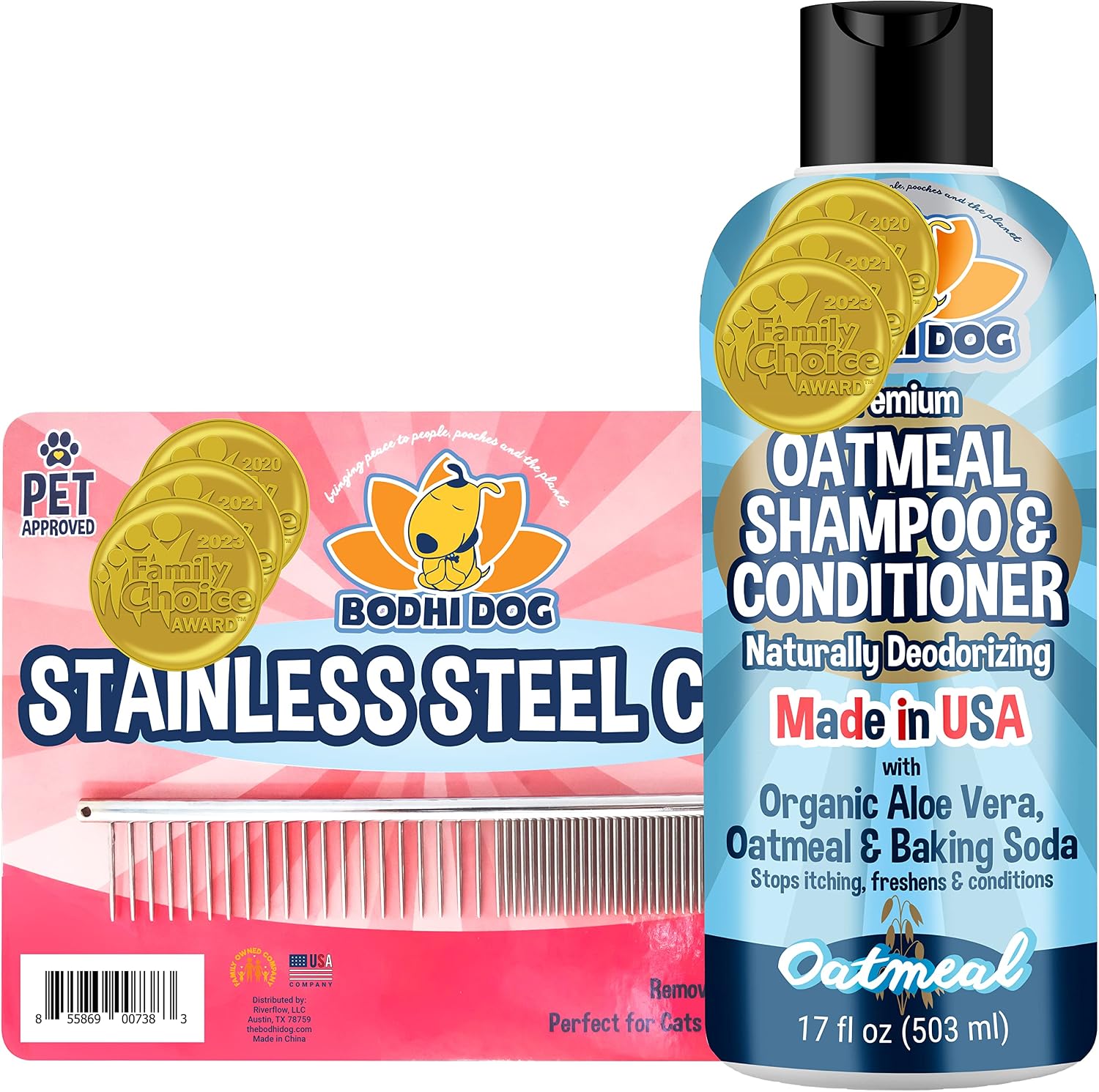 Bodhi Dog Oatmeal Shampoo 17oz + Stainless Steel Comb Bundle