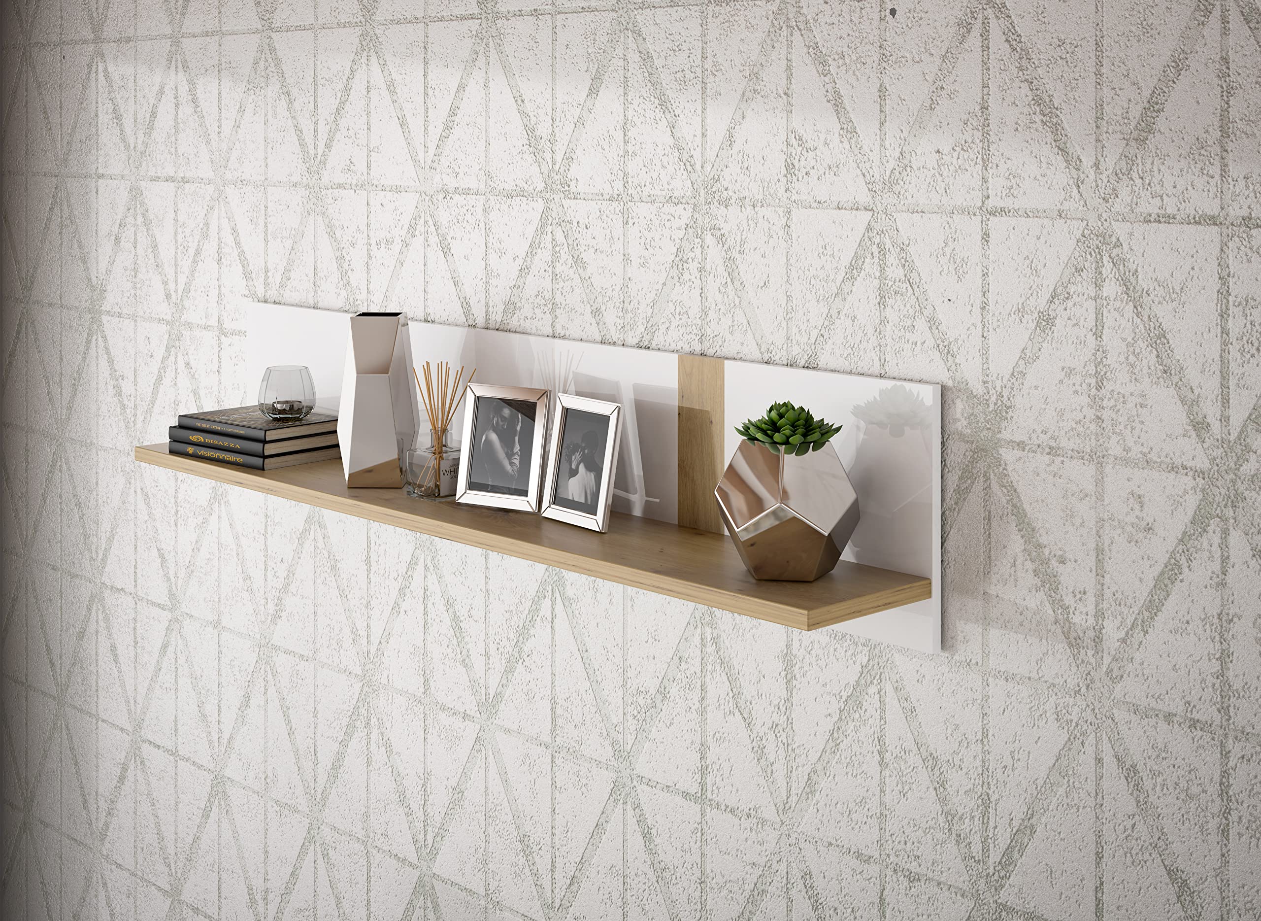 FORTE Tuluza Wandpanel, Holzwerkstoff, Weiß kombiniert mit Artisan Eiche, 140 x 29,6 x 21,9 cm