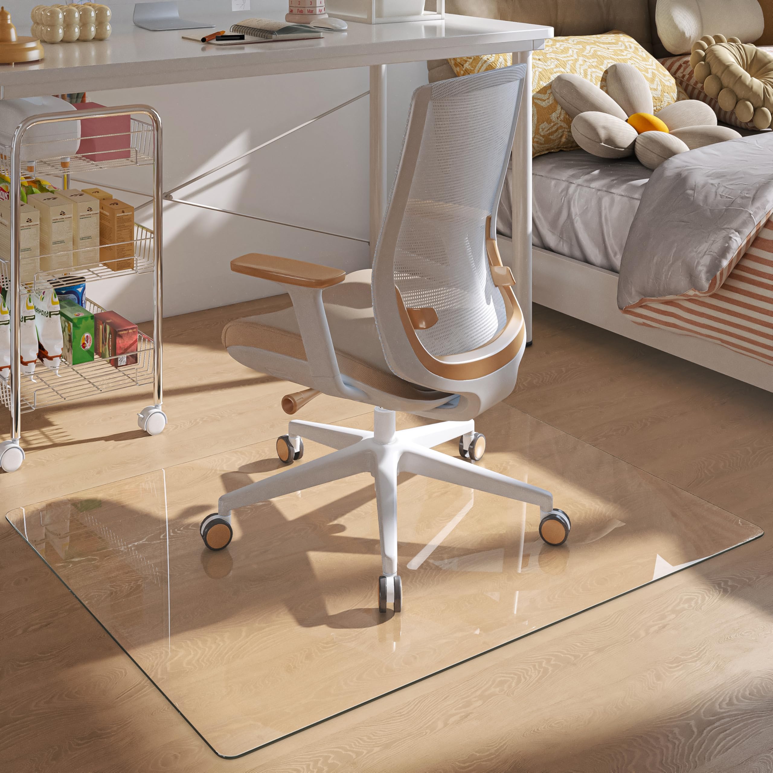 Tempered Glass 46 x36 Rounded Glass Chair Mat with Polished Edge Clear Office Chair Mat Glides Smoothly Suitable