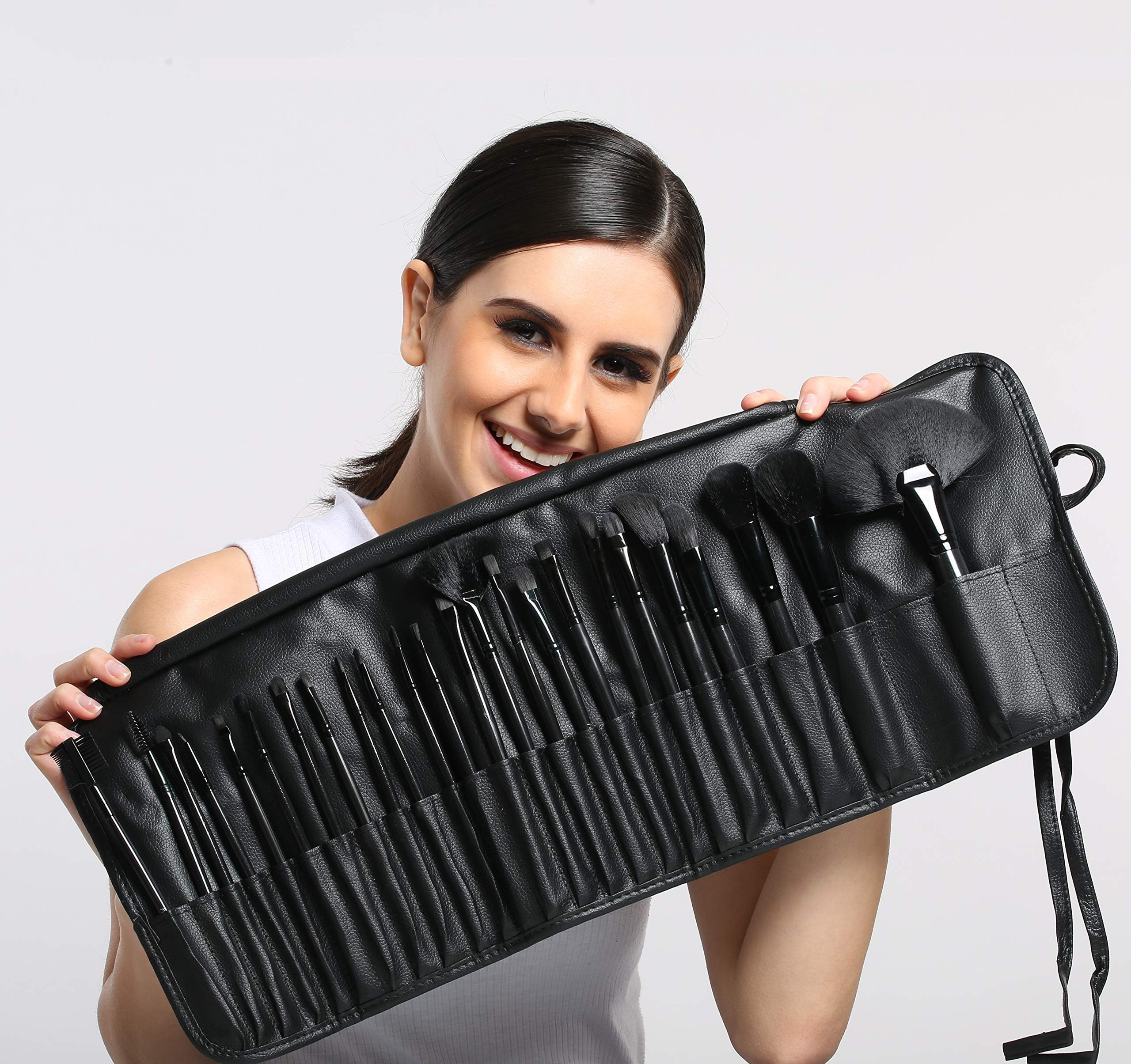 Foolzy BR-5A Professional Makeup Brush Set with Travel Case, Black (Set of 24)