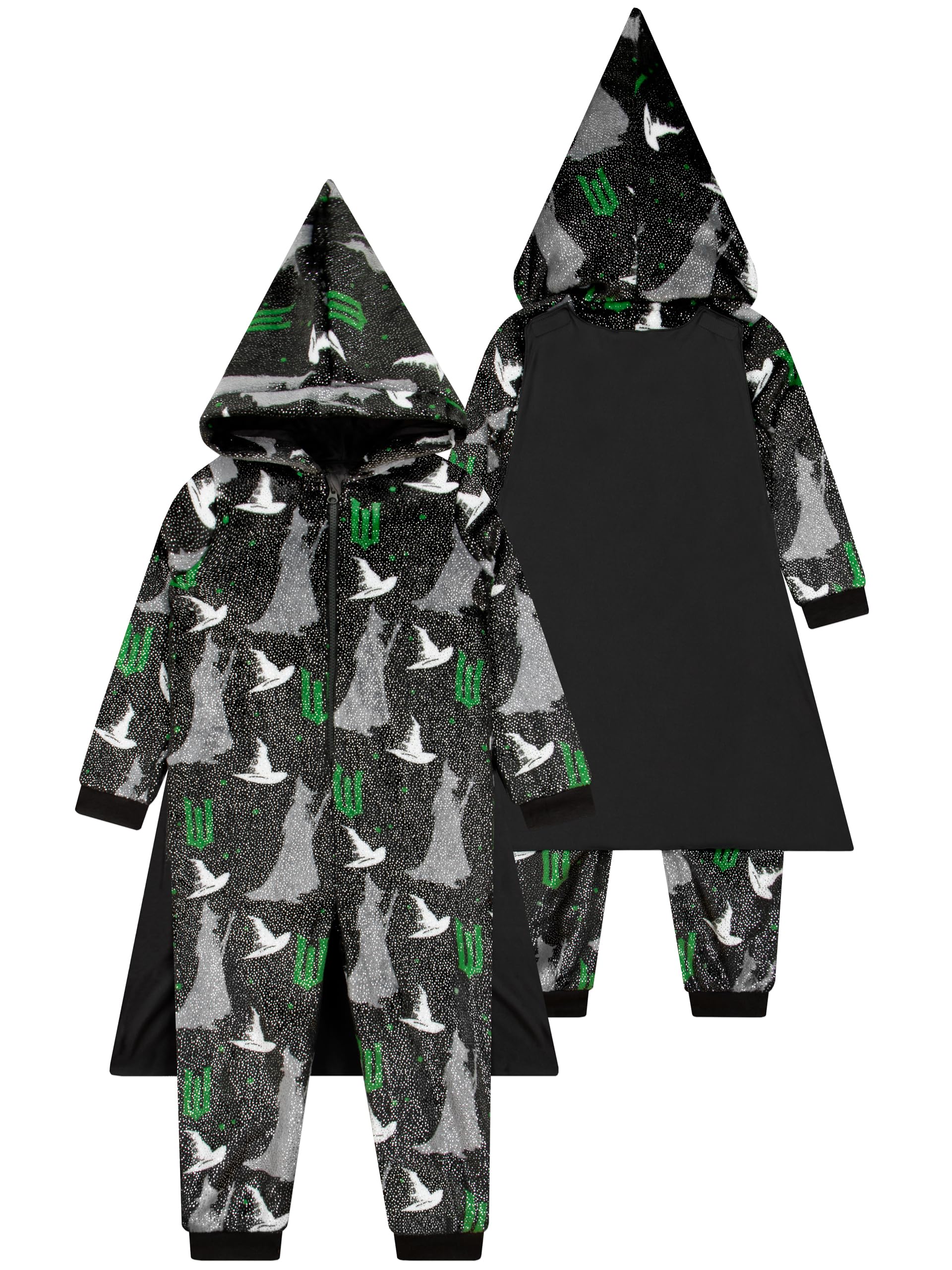 Wicked Girls Black Onesie With Cape, Elphaba Pyjamas, Elphaba Onesie For Kids, Kids Onesies, 8-9 Years
