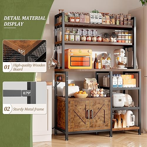 Miniatura 8 de EnHomee Estante para panaderos con toma de corriente, barra de café con gabinete de almacenamiento, soporte para microondas de 6 niveles, estante de