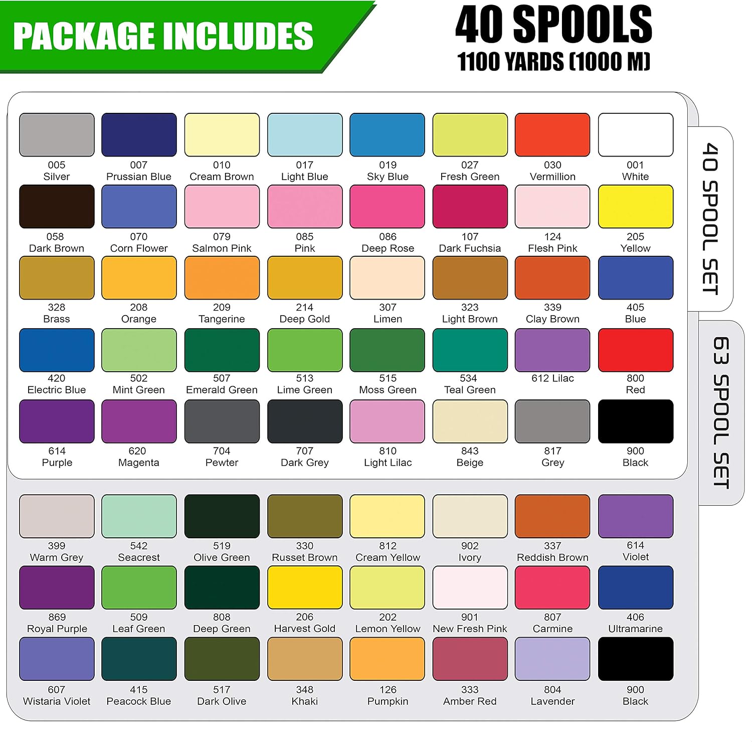 Premium 40 Colors Polyester Embroidery Machine Thread 550 Yard - Best Fit for Brother Babylock Janome Singer Pfaff Husqvarna Embroidery and Sewing Machines