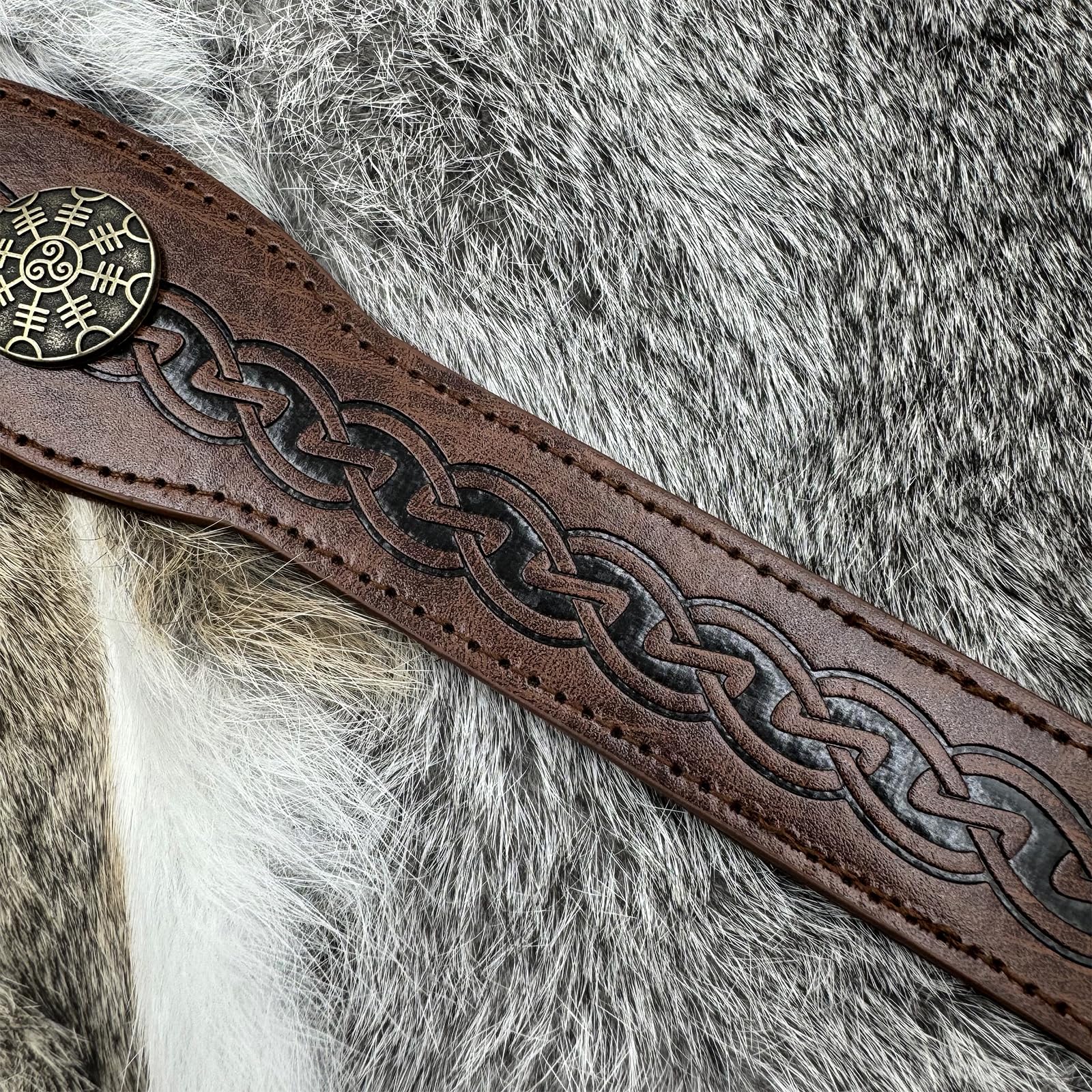HiiFeuer Tocado medieval de cuero de imitación en relieve, Diadema Retro Renacentista Ajustable, Accesorios de Disfraz de Cosplay para LARP(Marron Oscuro A)