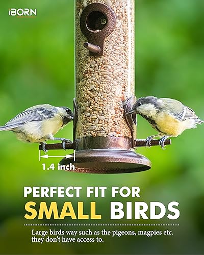 Miniatura 4 de iBorn Comedero de metal para pájaros silvestres, alimentador colgante de semillas para mezclas de semillas, resistente, acabado de café de metal, 14