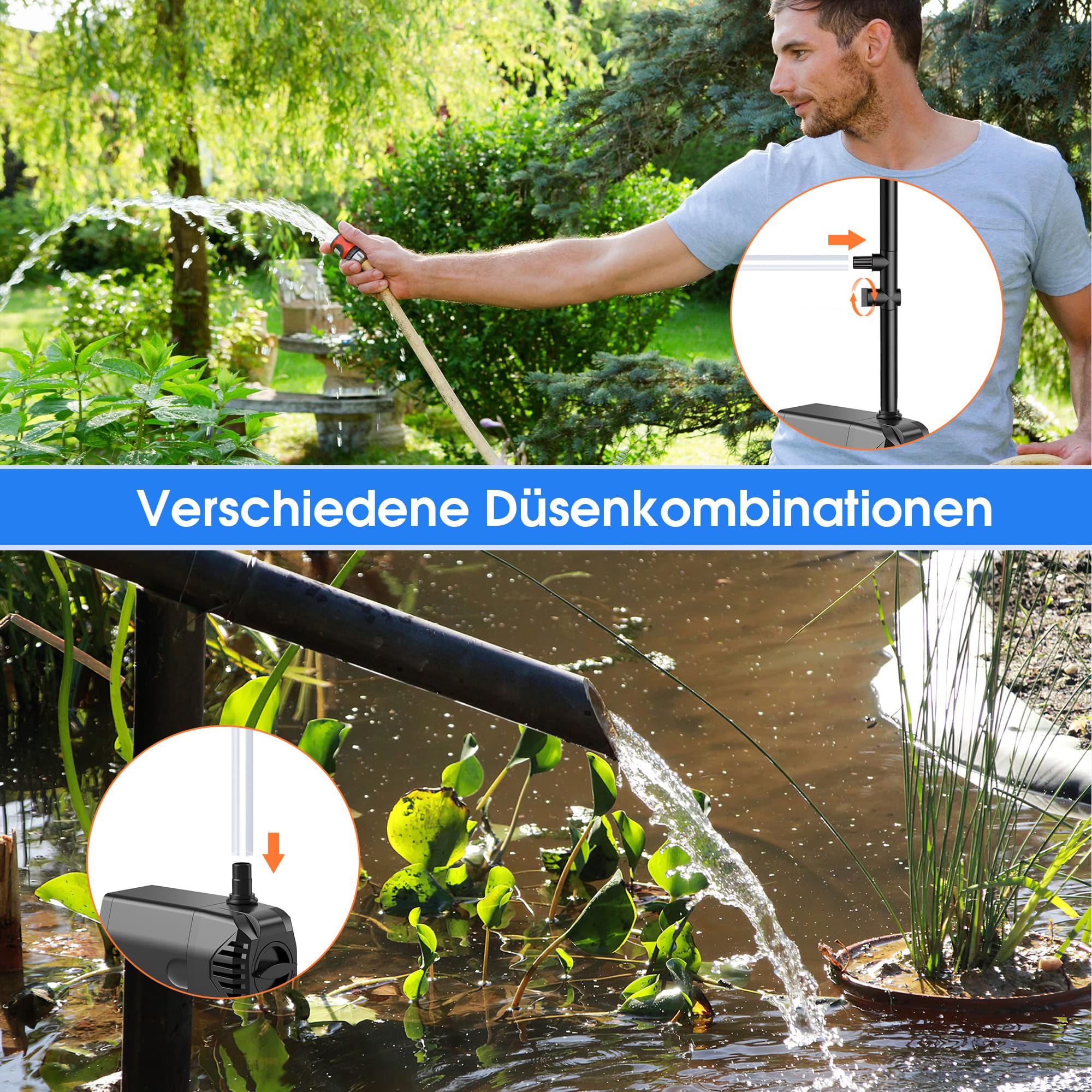 Biling Fuente solar de 35 W, para exteriores, con 4 boquillas, fuente solar de 1200 l/h, para exteriores, estanques grandes (5 – 15 ㎡), ajuste de caudal, silenciosa, bomba de estanque, solar