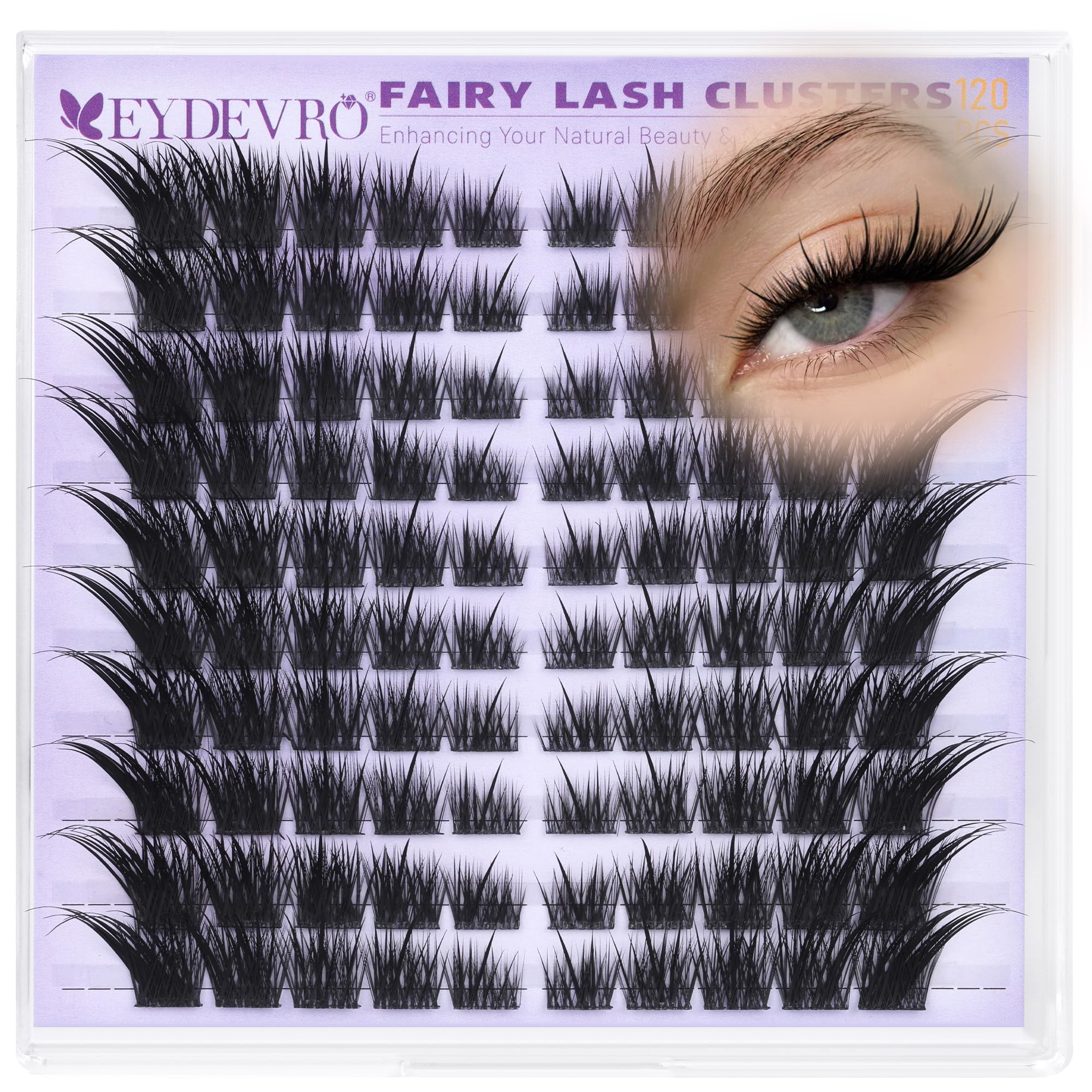 EYDEVRO Fairy Lash Clusters Wispy Eyelash Clusters Volume Lash Clusters with Spikes LC Curl Fox Eye Cat Eye