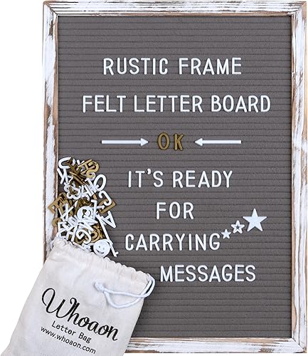 Tablero de letras de fieltro gris con marco de madera blanqueada, 12 x 16 pulgadas con letras, soporte, juego de tijeras, letrero de anuncio de