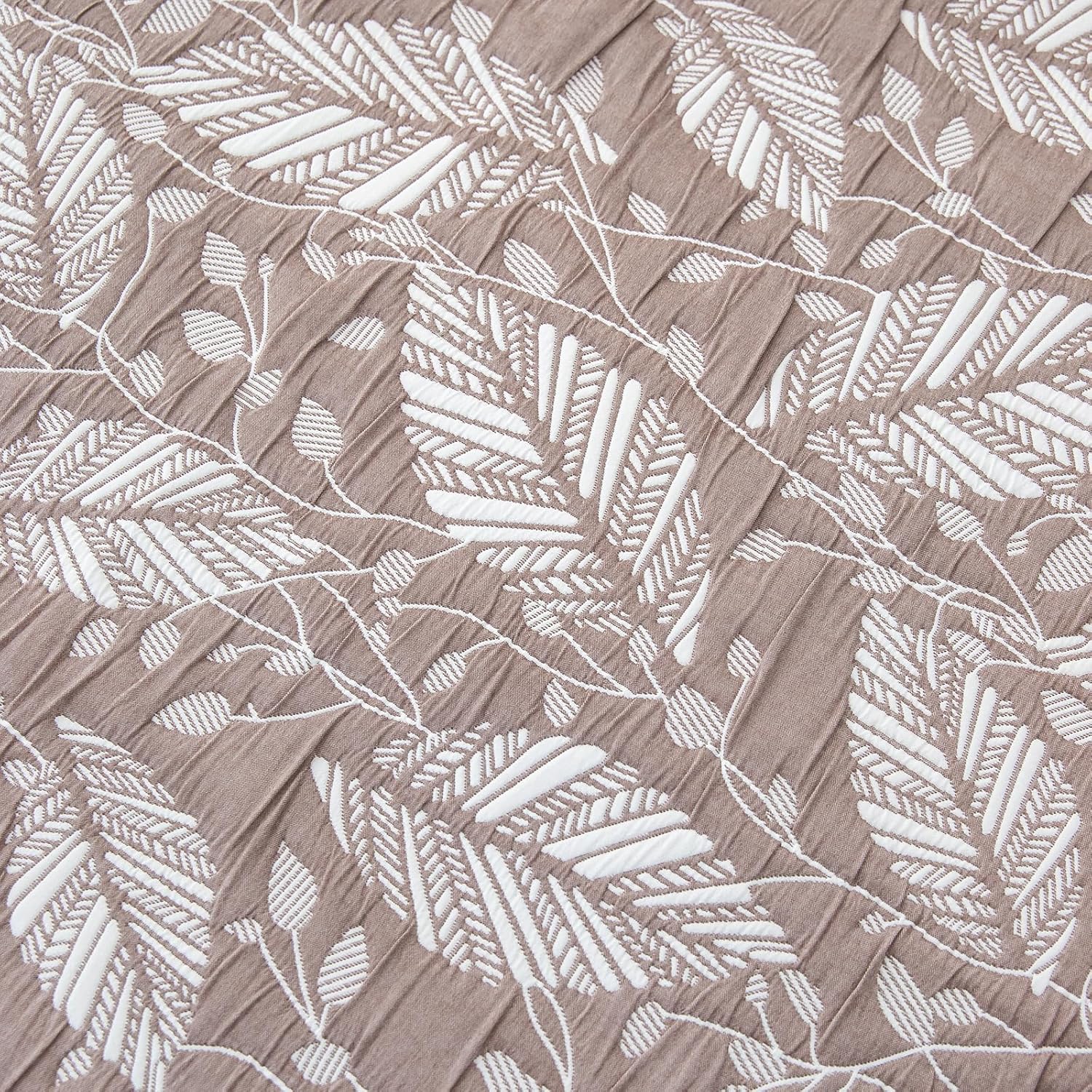Bedding Quilt Set Reversible Soft Bedspread,Natural Crepe Leaf Stylish Embroidery Matelasse Flax Color Vintage Coverlet Set with Exquisite Ruffle Corner Trim for Bedroom/Guest Room All Season,Queen