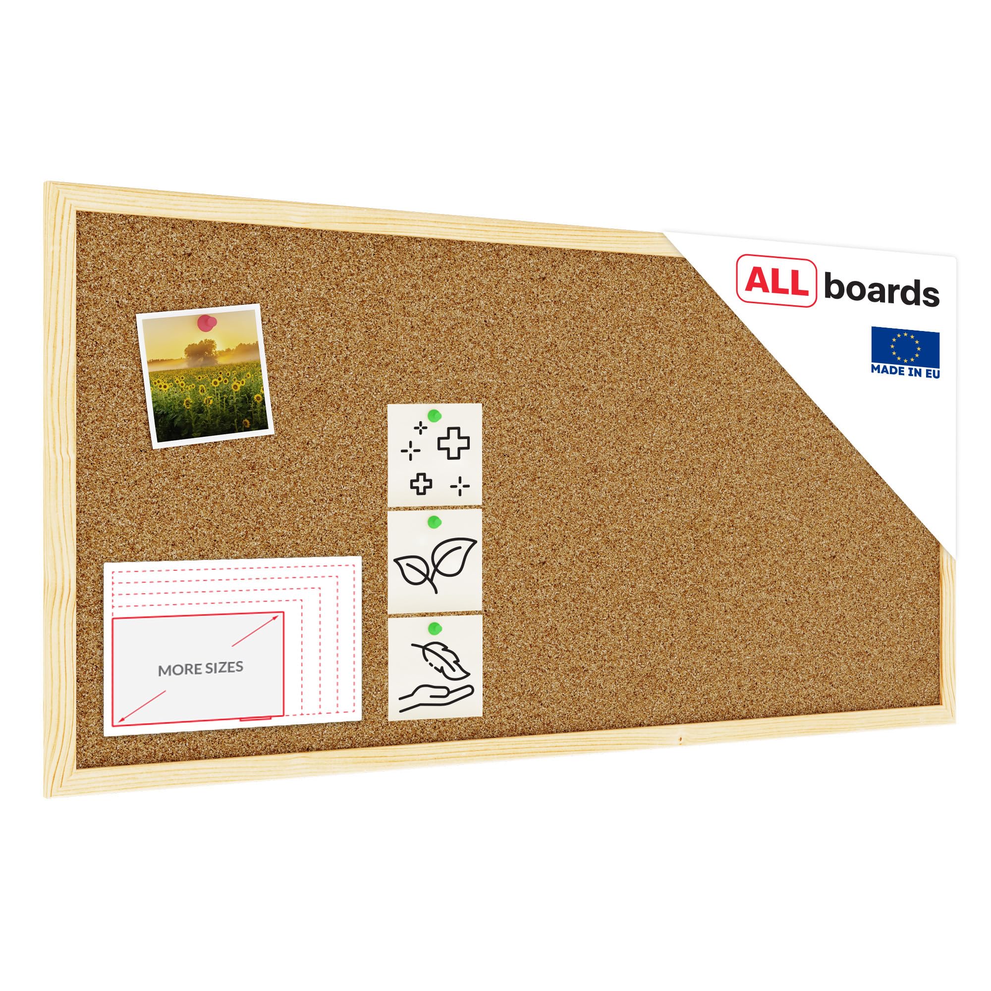ALLboards Cork Noticeboard 80×40 cm in Natural Wooden Frame — image 1