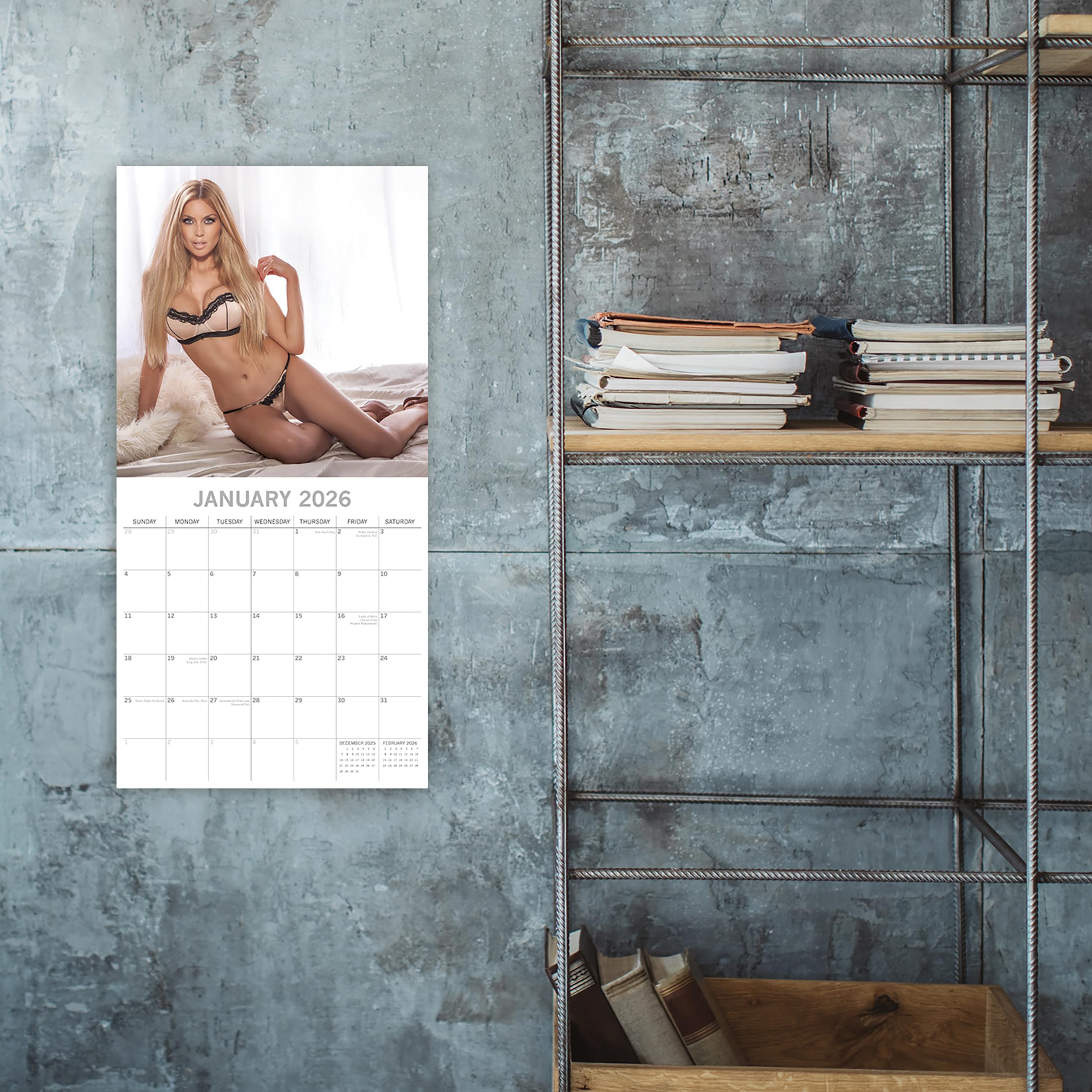 2026 Square Wall Calendar - Lingerie 12 x 12 Inch Monthly View, 16-Month, Unveiled Theme, Includes 180 Reminder Stickers - Image 2