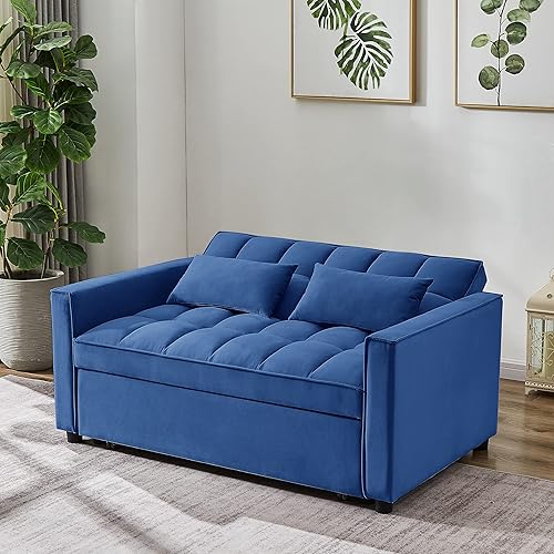 Miniatura 87 de Sofá cama biplaza de terciopelo convertible y moderno con cama desplegable, respaldo ajustable y 2 almohadas lumbares, para espacios pequeños (gris