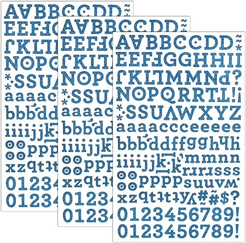 QQ&U Calcomanías de letras del alfabeto con purpurina azul 3 hojas