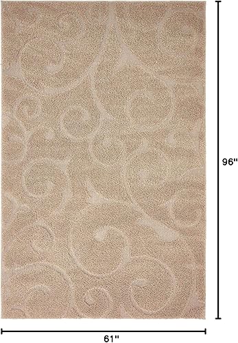 Miniatura 2 de Unique Loom - Alfombra de área de la colección Floral Shag, tallada, de 5 x 8 pies, color beige