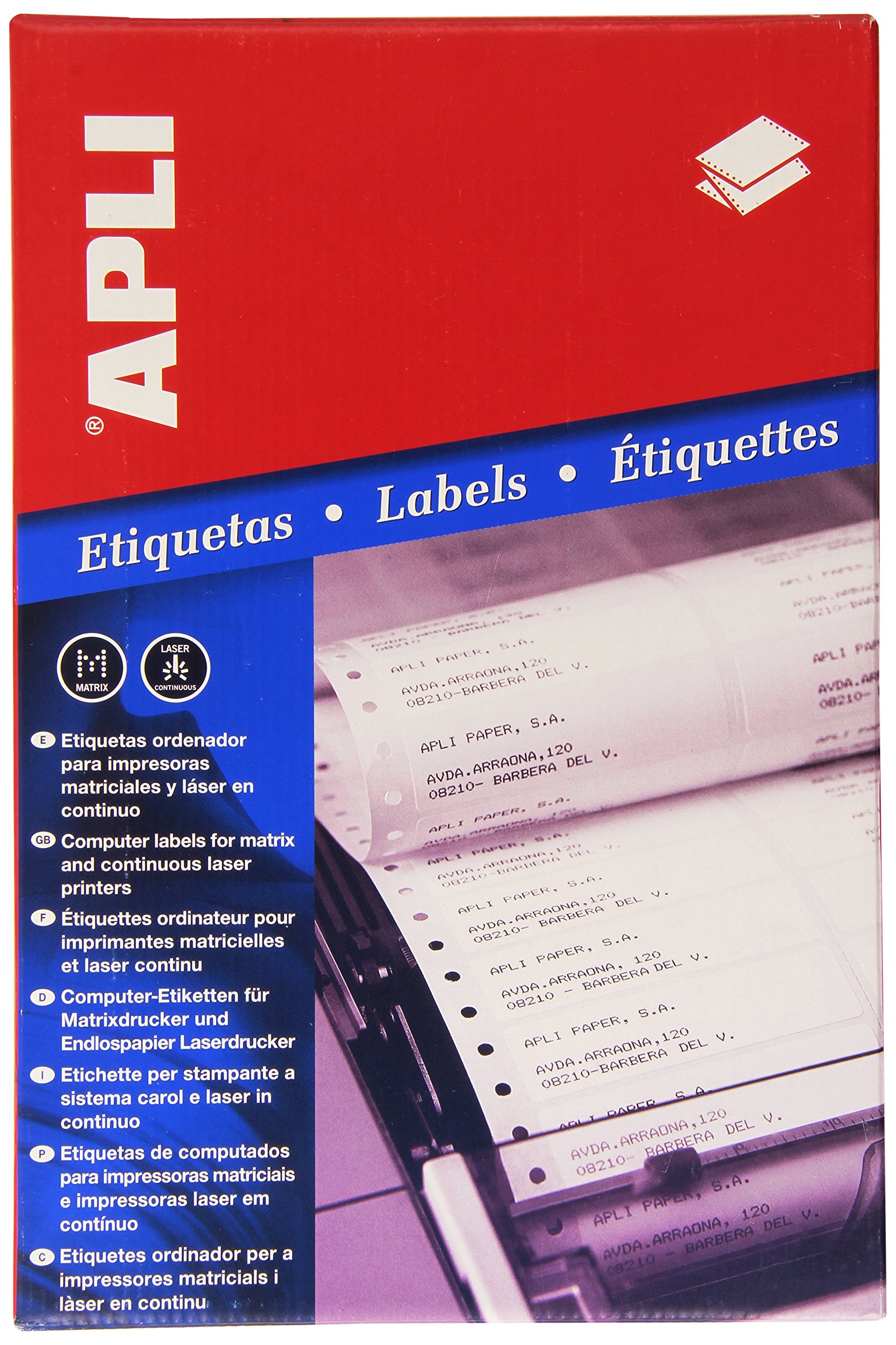 APLI 3-Labels Continuous 88.9 x 23.3 mm - 1 500 Sheets, white, 500 hojas