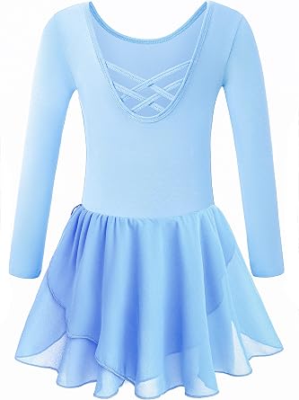 DANSHOW Girls Ballet Dance Leotards with Flutter Sleeve Petal Skirt and Bowknot Back