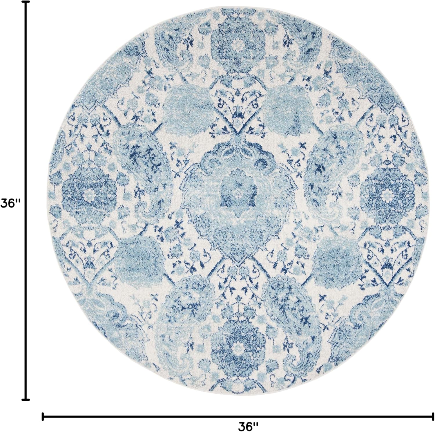 SAFAVIEH Madison Collection Area Rug - 3' Round, Cream & Turquoise, Boho Chic Glam Paisley Design, Non-Shedding & Easy Care, Ideal for High Traffic Areas in Living Room, Bedroom (MAD600E)