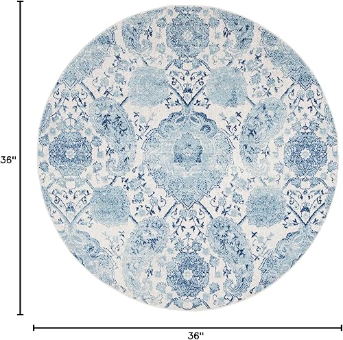 Miniatura 2 de Safavieh - Alfombra con diseño de estampado de cachemira, no desprende pelo, redonda de 3 pies, color crema y turquesa, colección Madison MAD600E