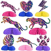 Rainbow Leopard Honeycomb Centerpieces, 12 Pack Neon Colorful Cheetah Print 3D Table Decorations with 360 Degree Base, Safari Jungle Theme Party Supplies