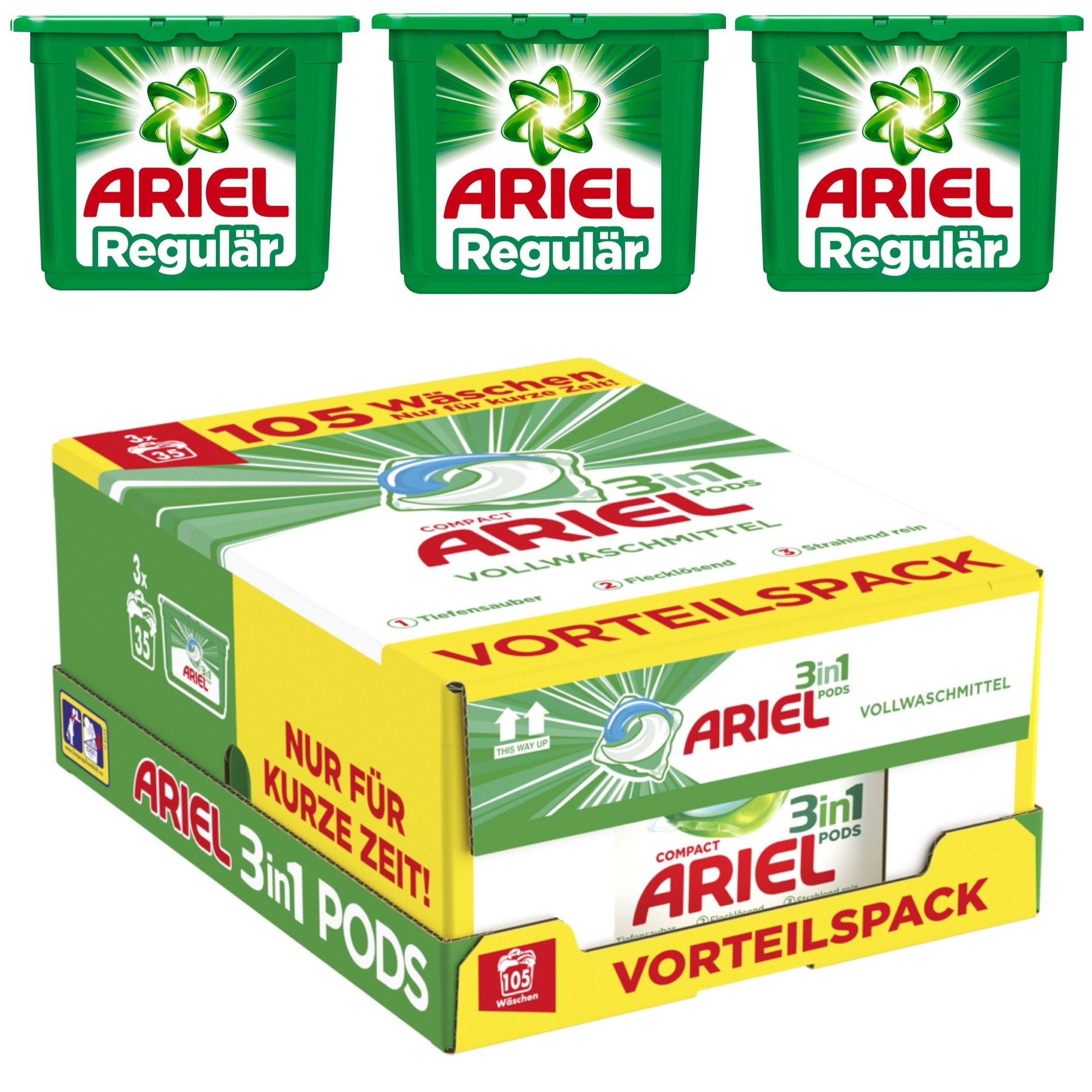 Ariel Detergente 3 en 1 Pods Regular, 105 lavados.