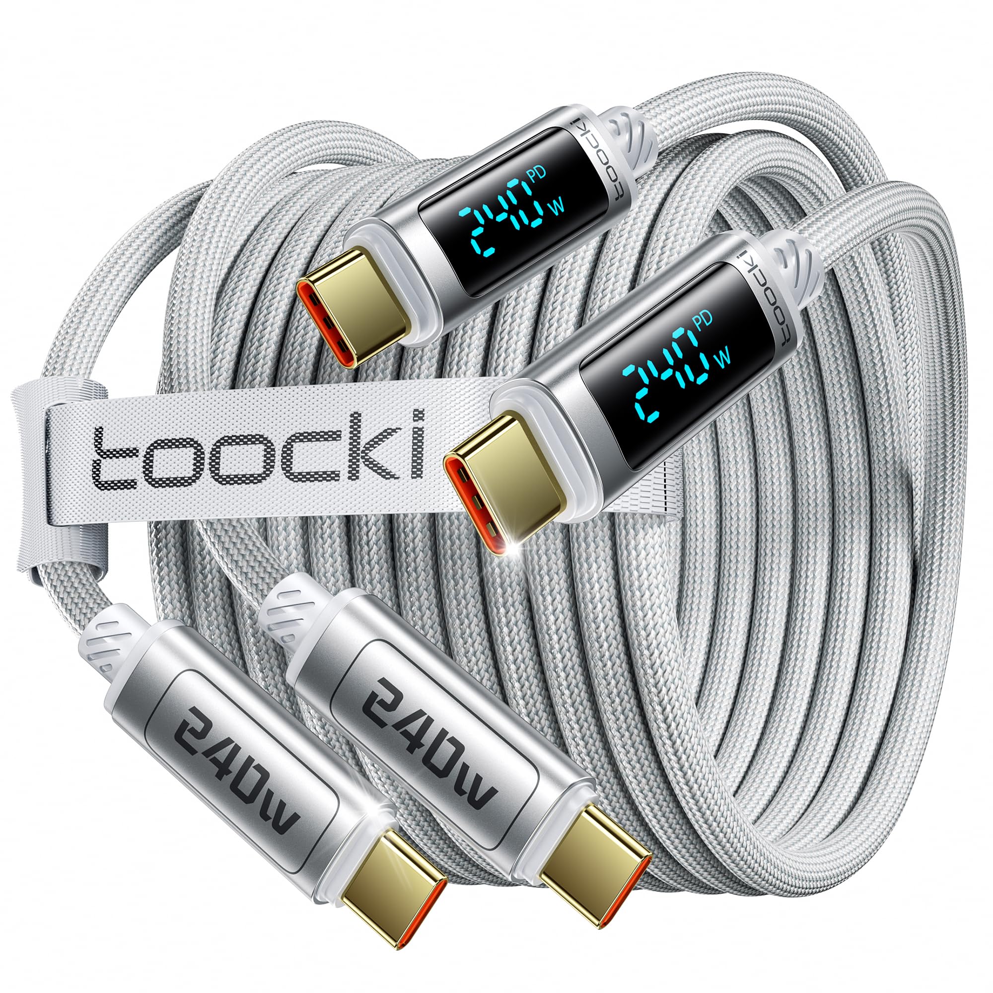 Cavo USB C 240W Cavo di Ricarica Rapida con Display LED, Confezione da 2 m, Bianco