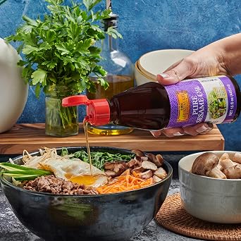 Lee Kum Kee Pure Sesame Oil (15 oz - 2 Pack), Gluten Free, Vegan, Kosher, Non-GE Ingredients, Delightful Aroma, Perfect for Marinades, Drizzling, Seasonings, and Stir-Frying