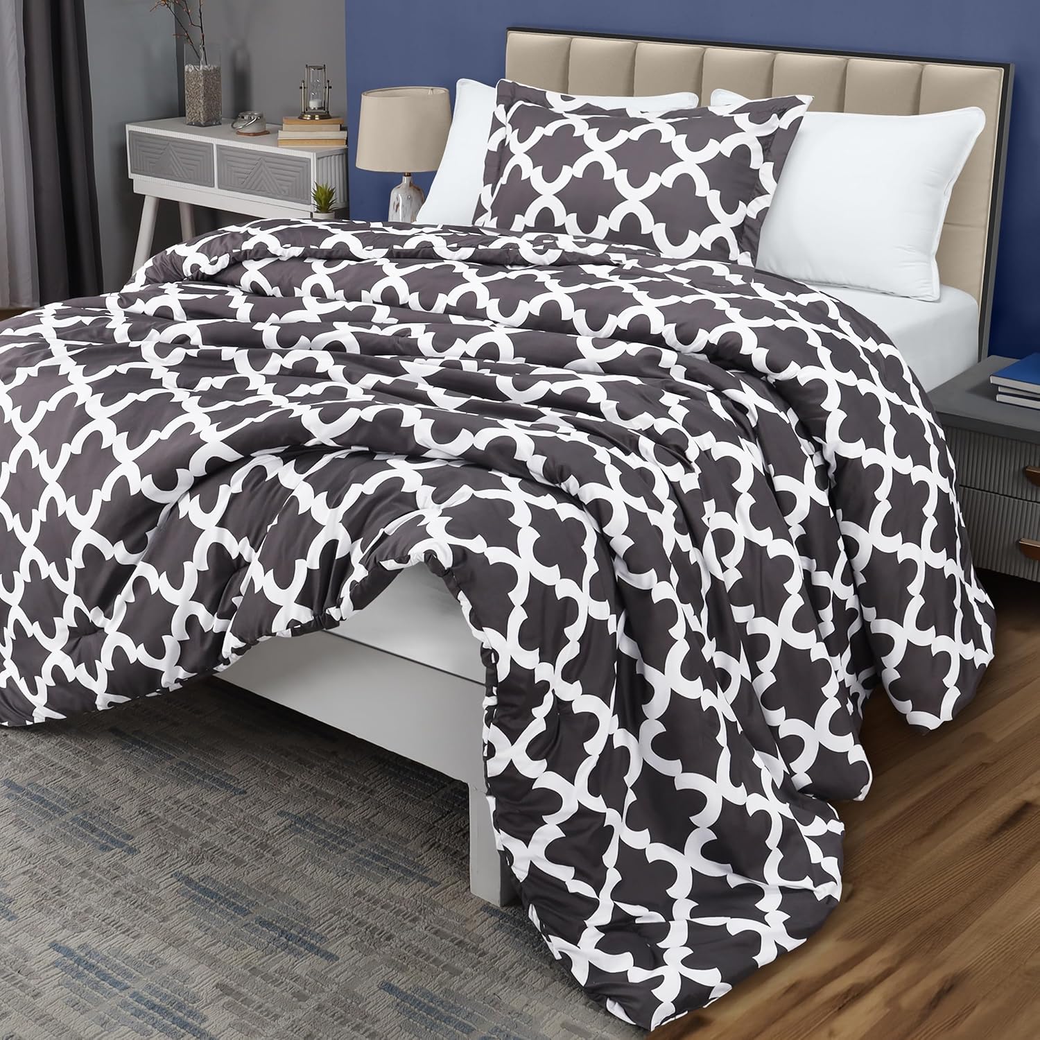 Printed Comforter Set (Grey, Twin) with 1 Pillow Sham - Luxurious Soft Brushed Microfiber - Goose Down Alternative Comforter by Utopia Bedding - Image 3