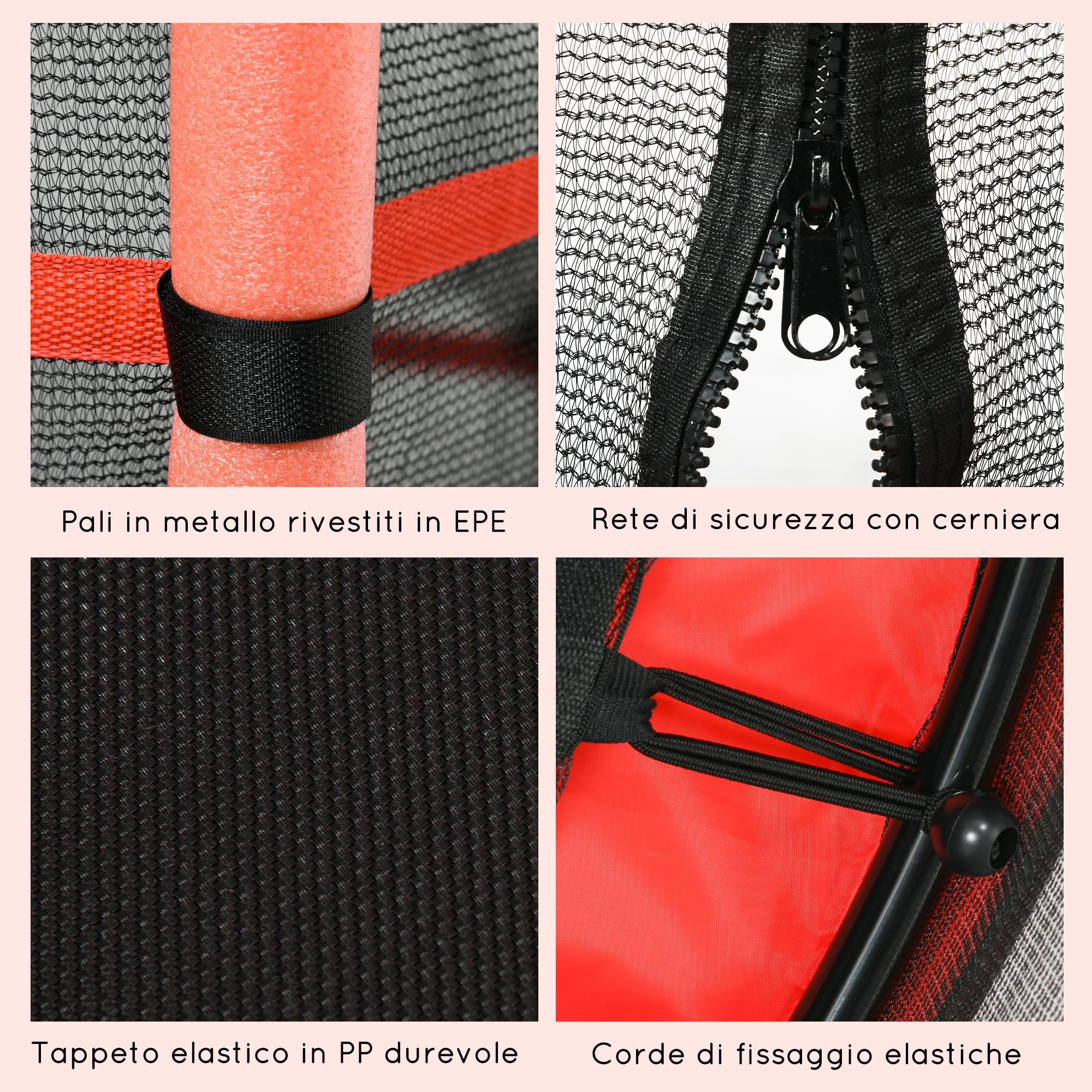 HOMCOM Trampolino Elastico per Bambini con Rete di Sicurezza, Tappeto Elastico con Pali Imbottiti per Interno ed Esterno, Età 3-10 Anni, Ø163x163/190 cm
