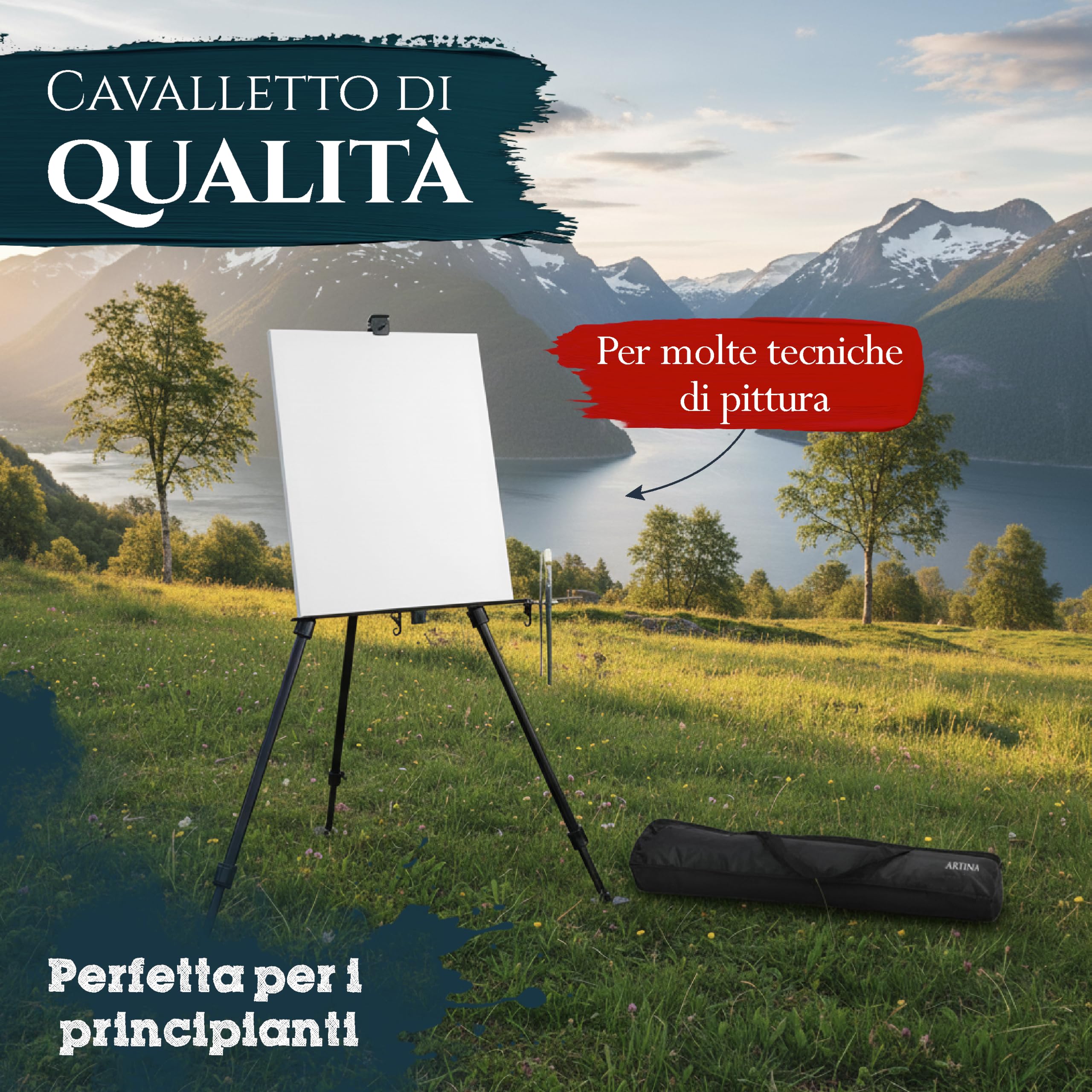 Artina Cavalletto Pittura da studio in alluminio Paris 165cm - Cavalletto da tavolo e da campo per dipingere - Per tele di diverse grandezze - Cavalletto per pittura portatile e stabile