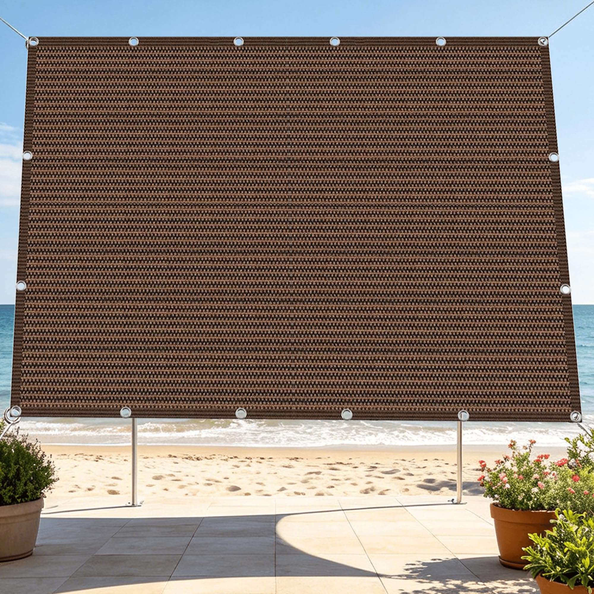 Filet d'ombrage 5.5 x 6.5 m marron anti-UV avec œillets pour pergola