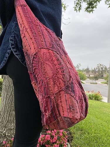 Miniatura 4 de Bolso bandolera bordado rosa de la paz y la salida del sol bolso Boho