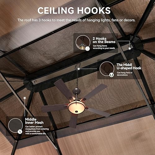 Vista 65 de Aoxun - Gazebo con techo rígido para jardines, patios con cemento o césped, pabellón permanente de policarbonato con doble techo, marco de aluminio