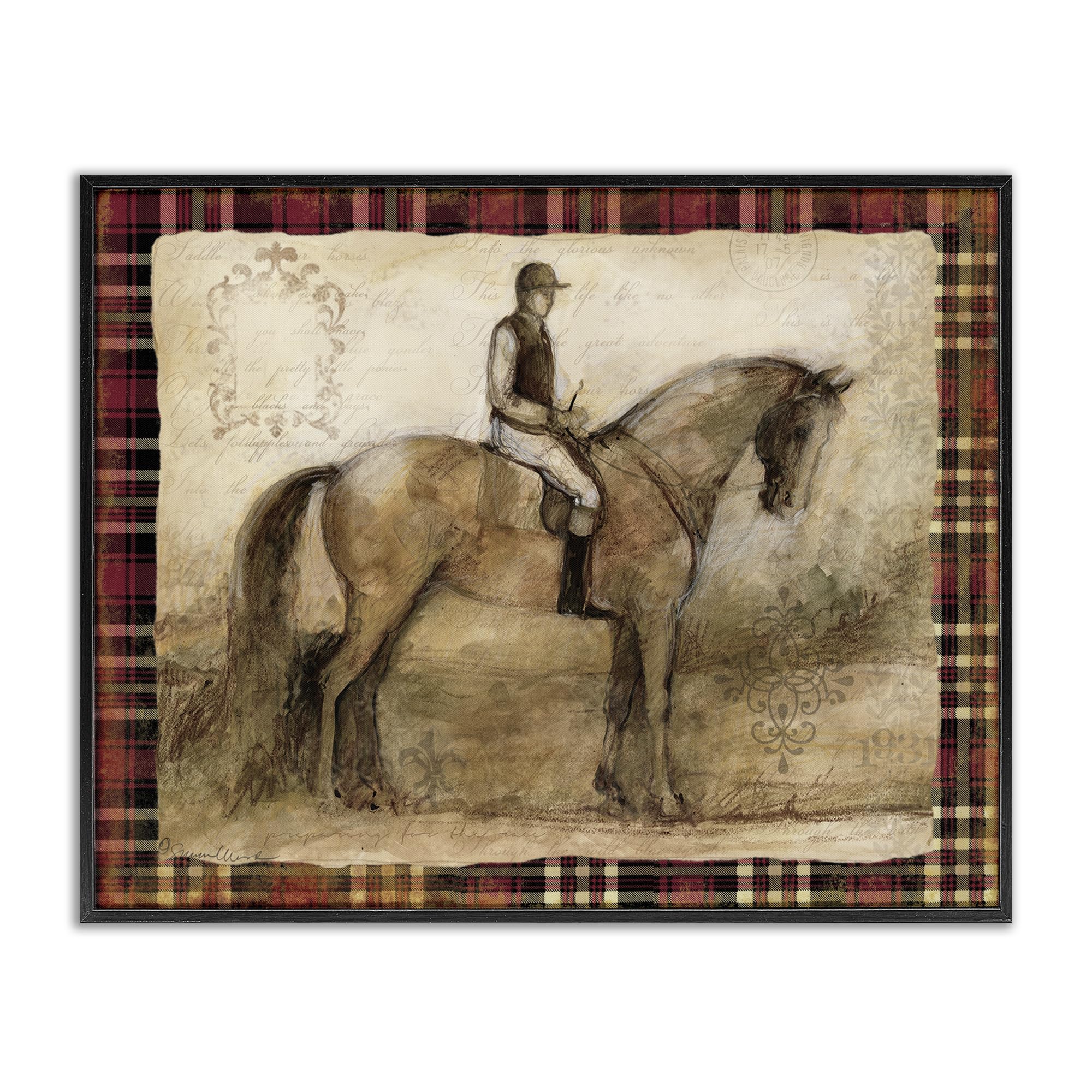 Stupell Industries 'Horse With Jockey & Plaid', Framed Giclee Art, Black, 20 x 16 Inches, Easy to Hang and Sturdy, Made in USA, by Susan Winget