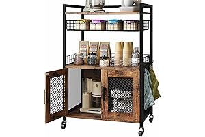 3-Tier Coffee Bar Cart with Storage and Wheels
