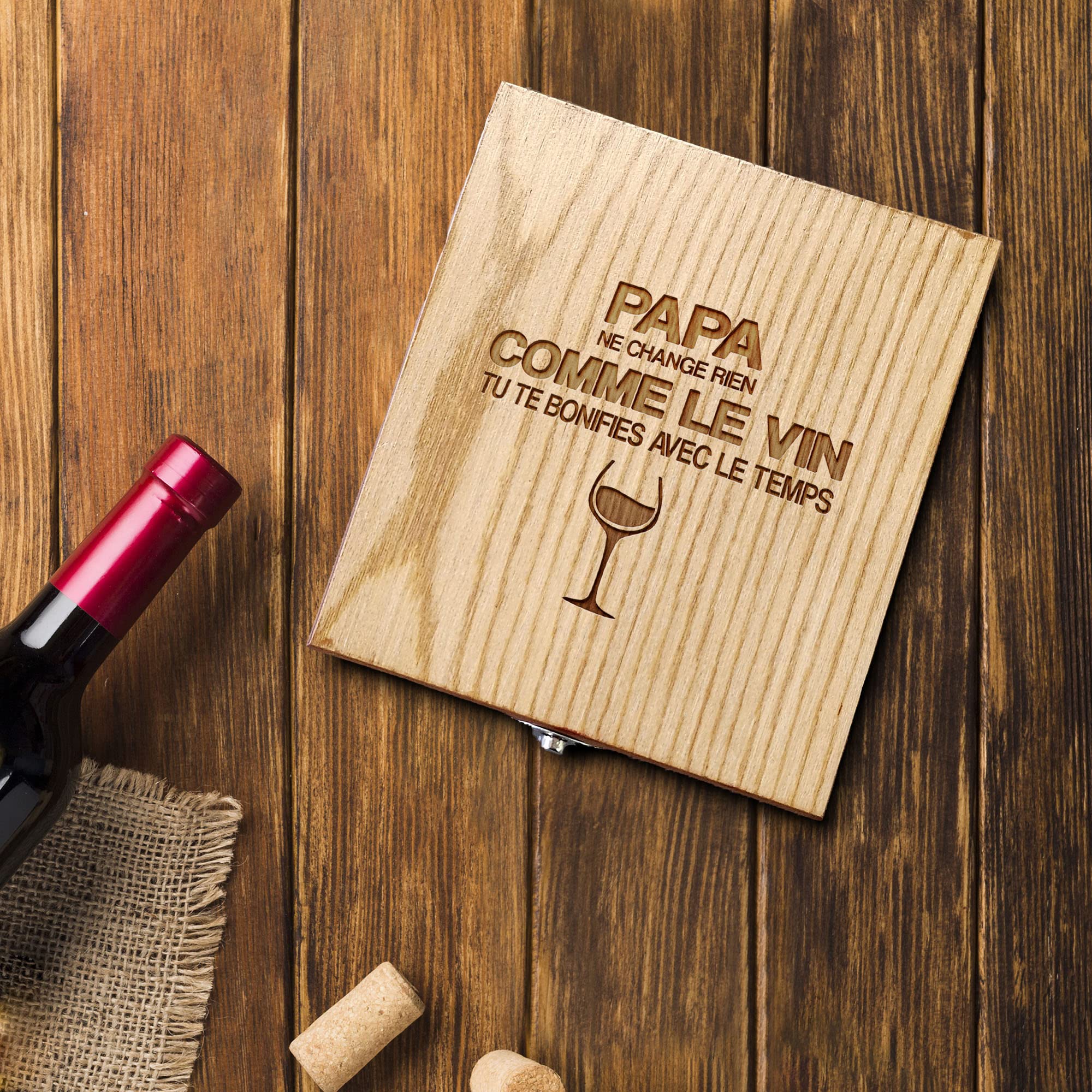 Coffret Vin Cadeau Homme Coffret Sommelier Personnalisable En Bois - 4 Accessoires Vin (tire-bouchon, Bouchon, Bec, Stop-gouttes) Avec Prénom Gravé