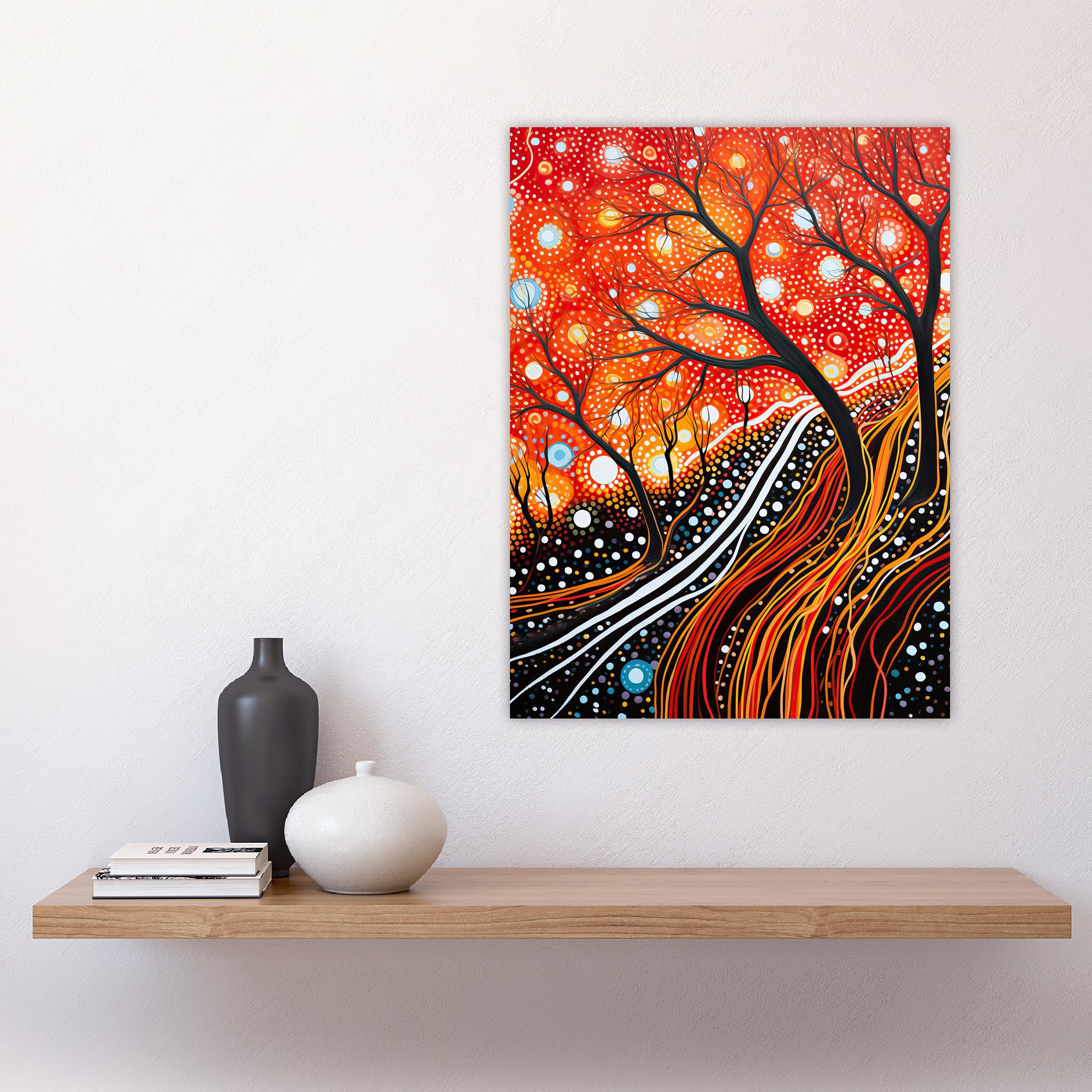 Artery8 Modern Vibrant Striking Aboriginal Style Artwork Painting Reds Orange Trees And Roots Stars And Sky Large Wall Art Poster Print Thick Paper 18X24 Inch - Image 4