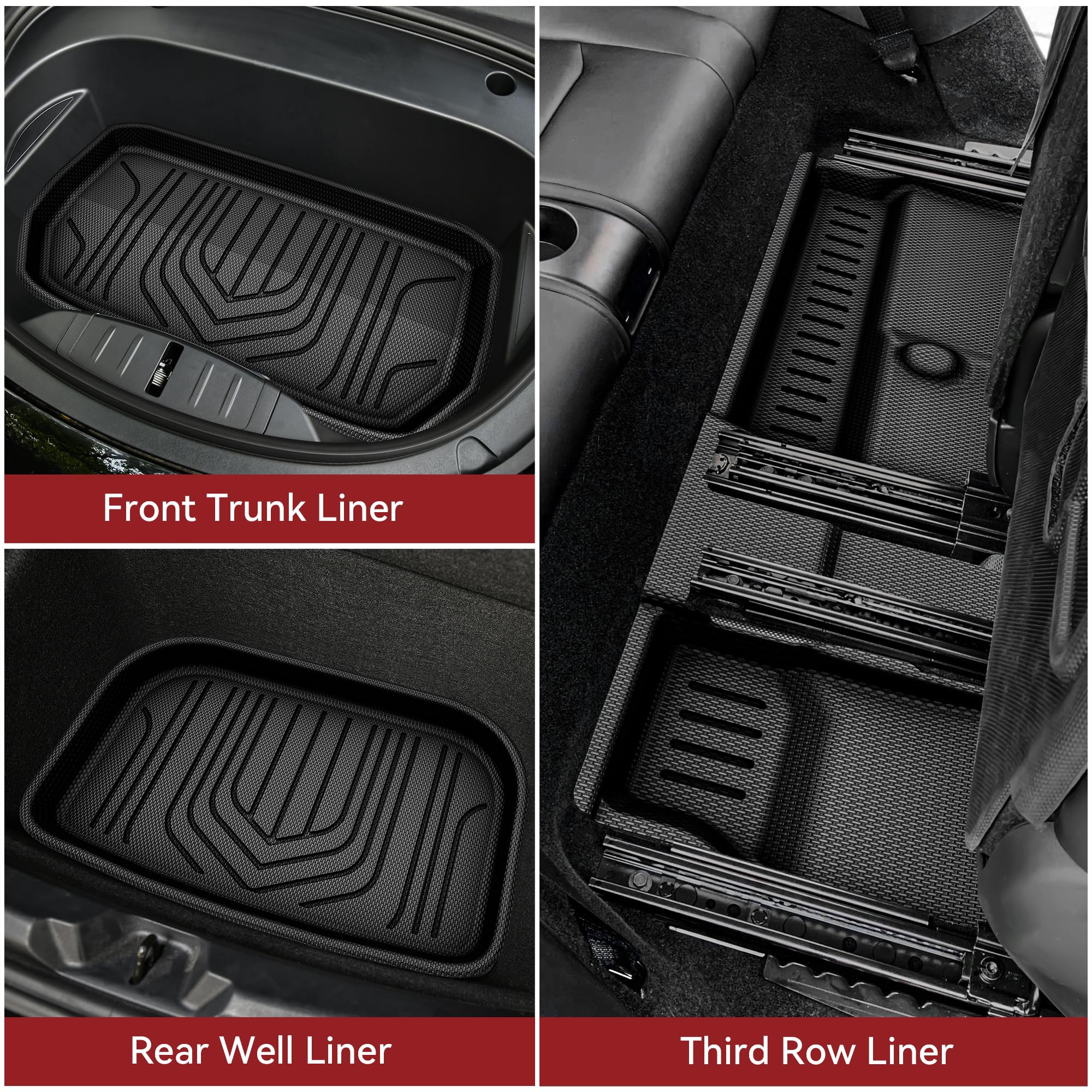 YITAMOTOR Tesla Model 3 Floor Mats Full Set Custom Fit 2020-2023 All-Weather Cargo Liners Rear Cargo Tray Trunk — view 3
